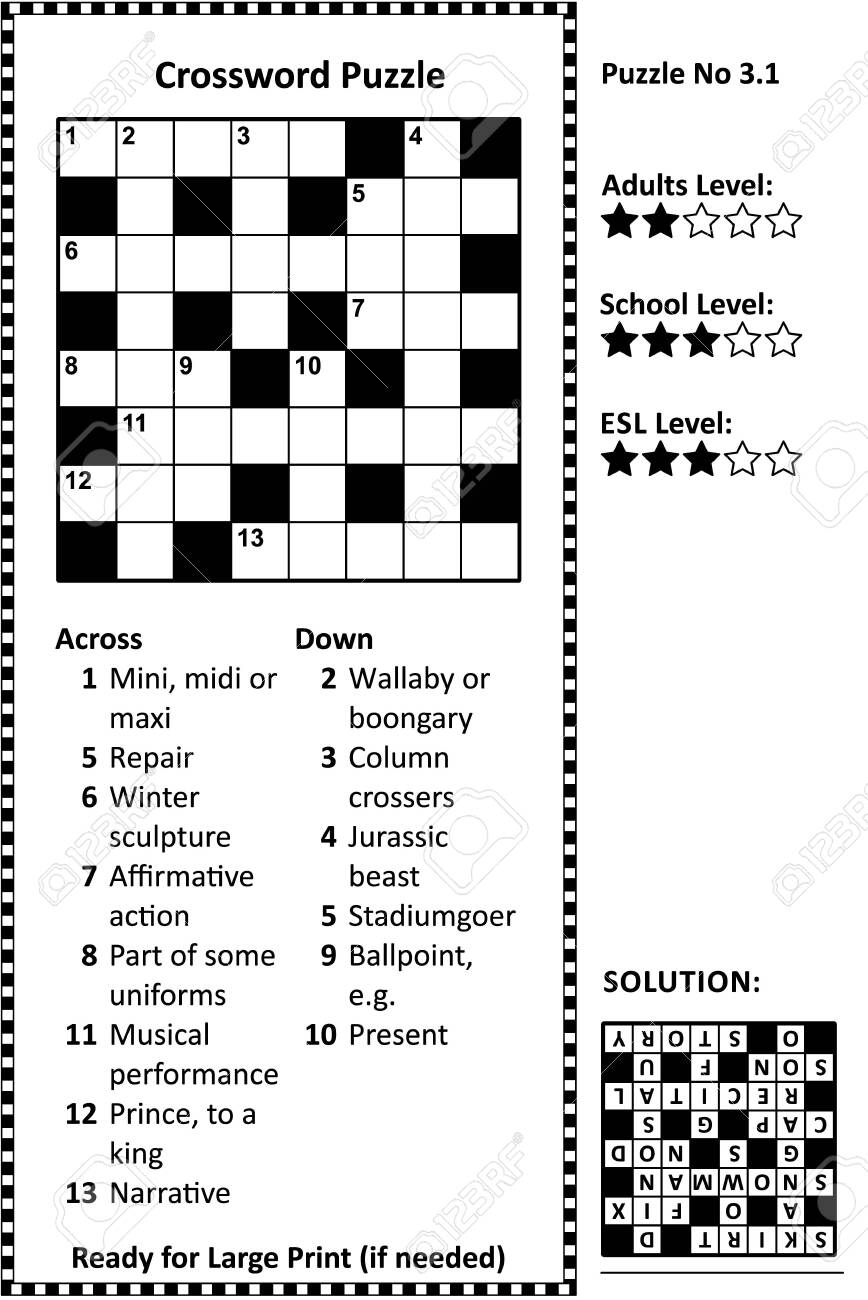 Crossword Puzzle Grid Clues And Solution Classic Quick Family Friendly Easy To Medium Difficulty Level Royalty Free SVG Cliparts Vectors And Stock Illustration Image 129961140 