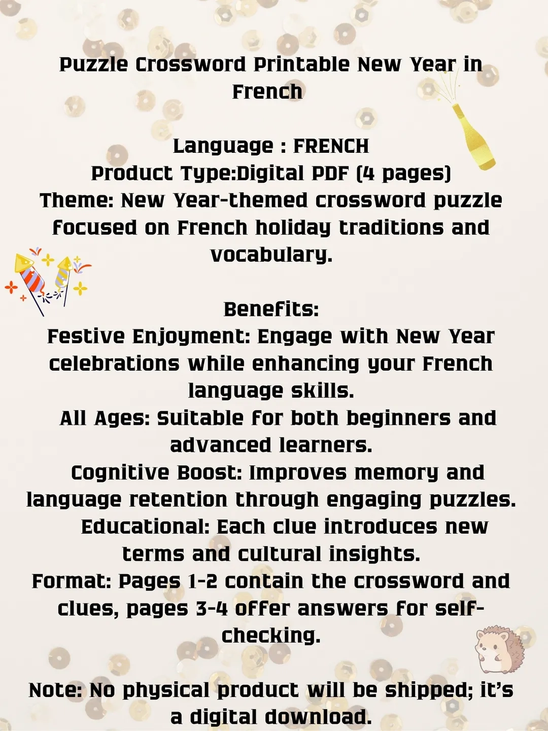 Crossword Puzzle Printable New Year In French