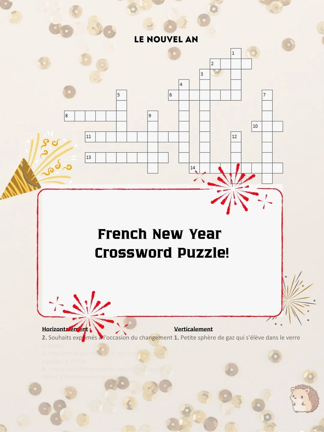 Crossword Puzzle Printable New Year In French