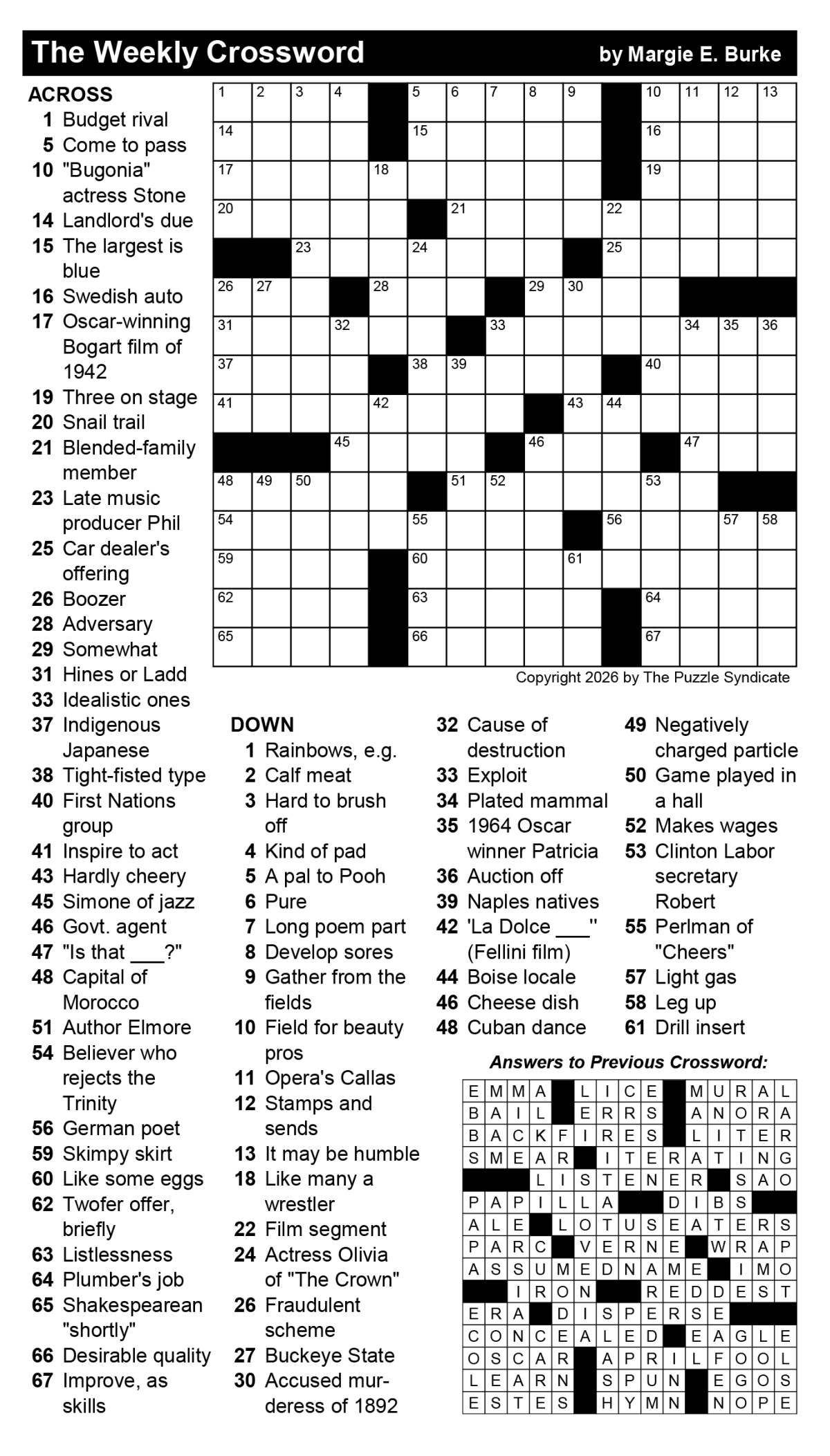 Crossword Puzzle The Austin Chronicle