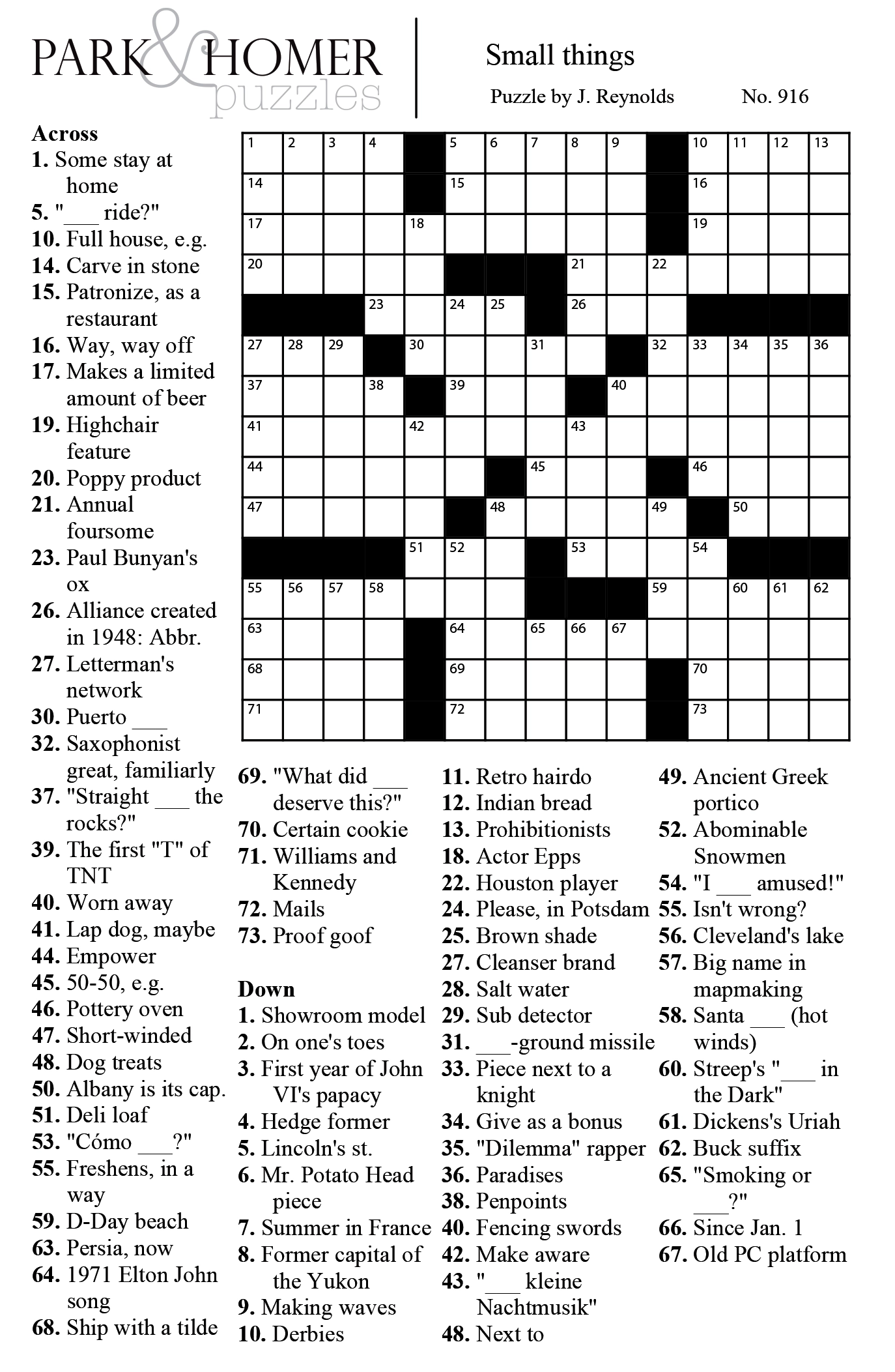 Crossword Small Things No 916 The Austin Chronicle