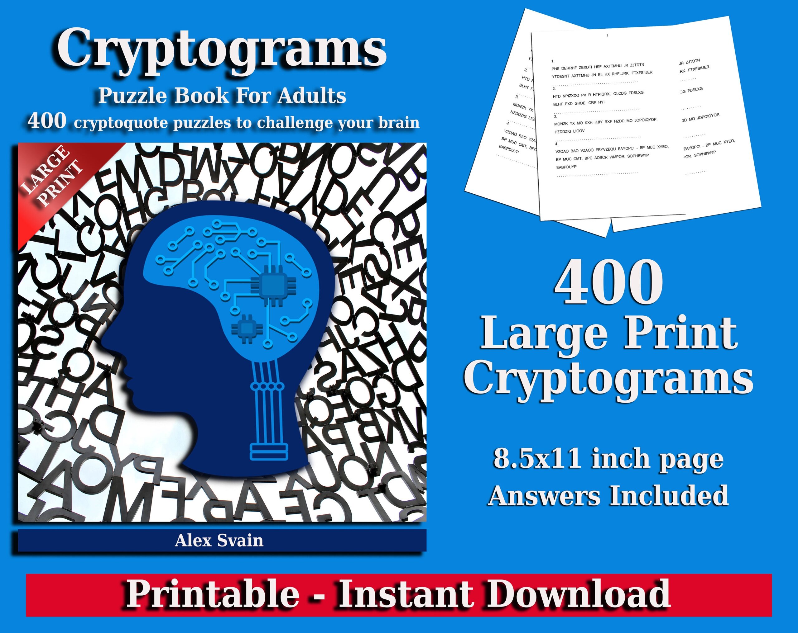 Cryptograms Puzzle Book For Adults 400 Large Print Cryptoquote Puzzles To Challenge Your Brain Printable PDF Etsy Cryptograms Puzzle Book For Adults 400 Large Print Cryptoquote Puzzles To Challenge Your Brain Printable PDF Etsy