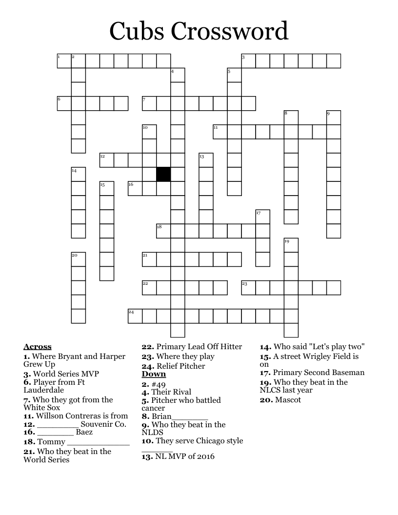 Cubs Crossword WordMint