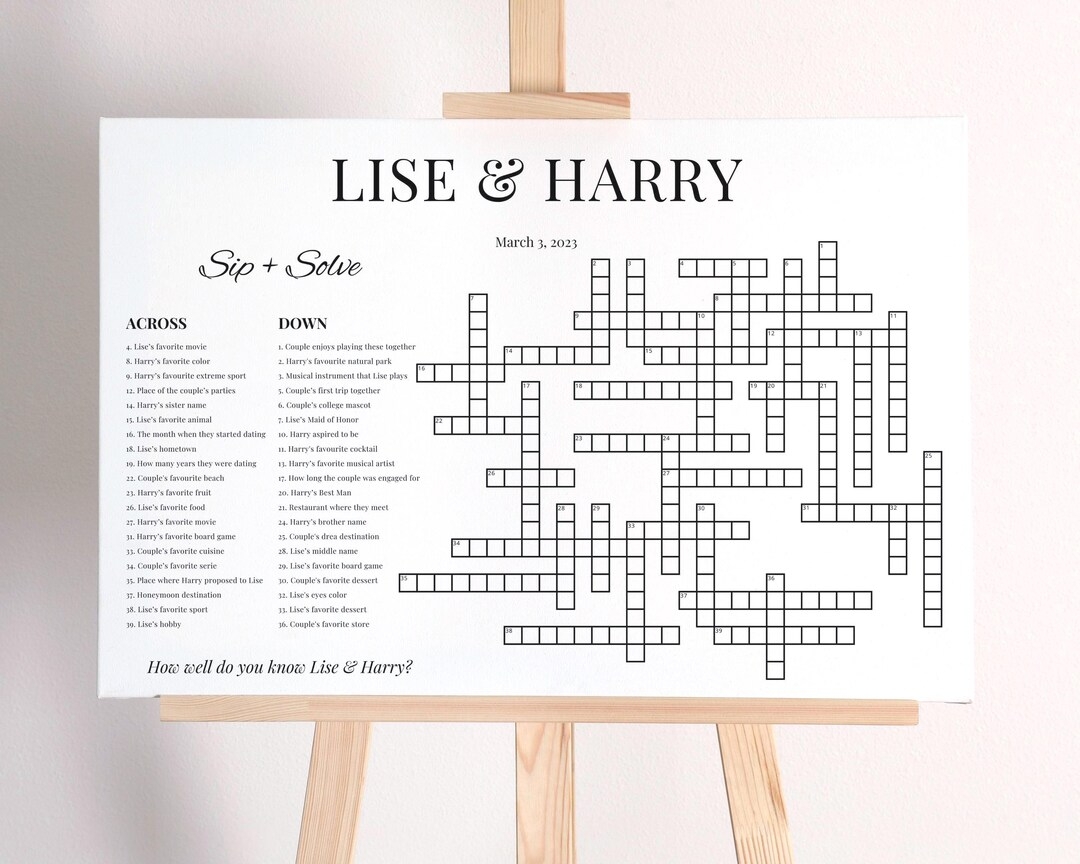 Custom Wedding Crossword Puzzle Sip Solve Game digital Deliver Etsy