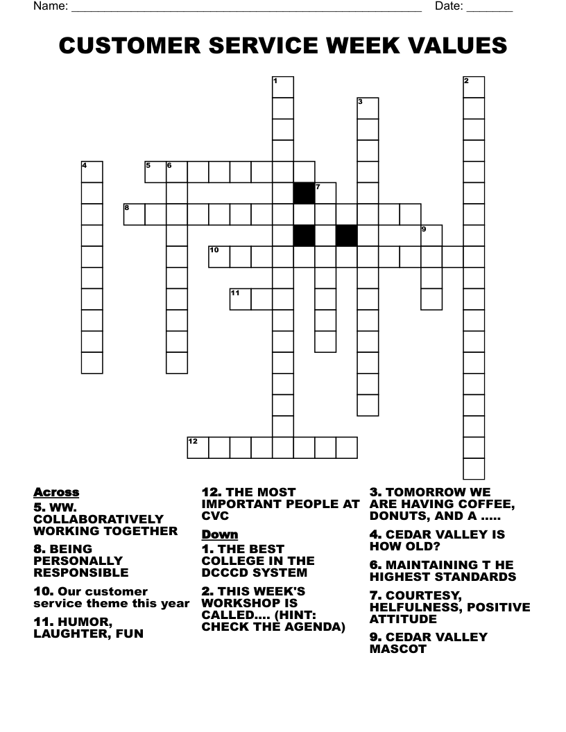 CUSTOMER SERVICE WEEK Crossword WordMint