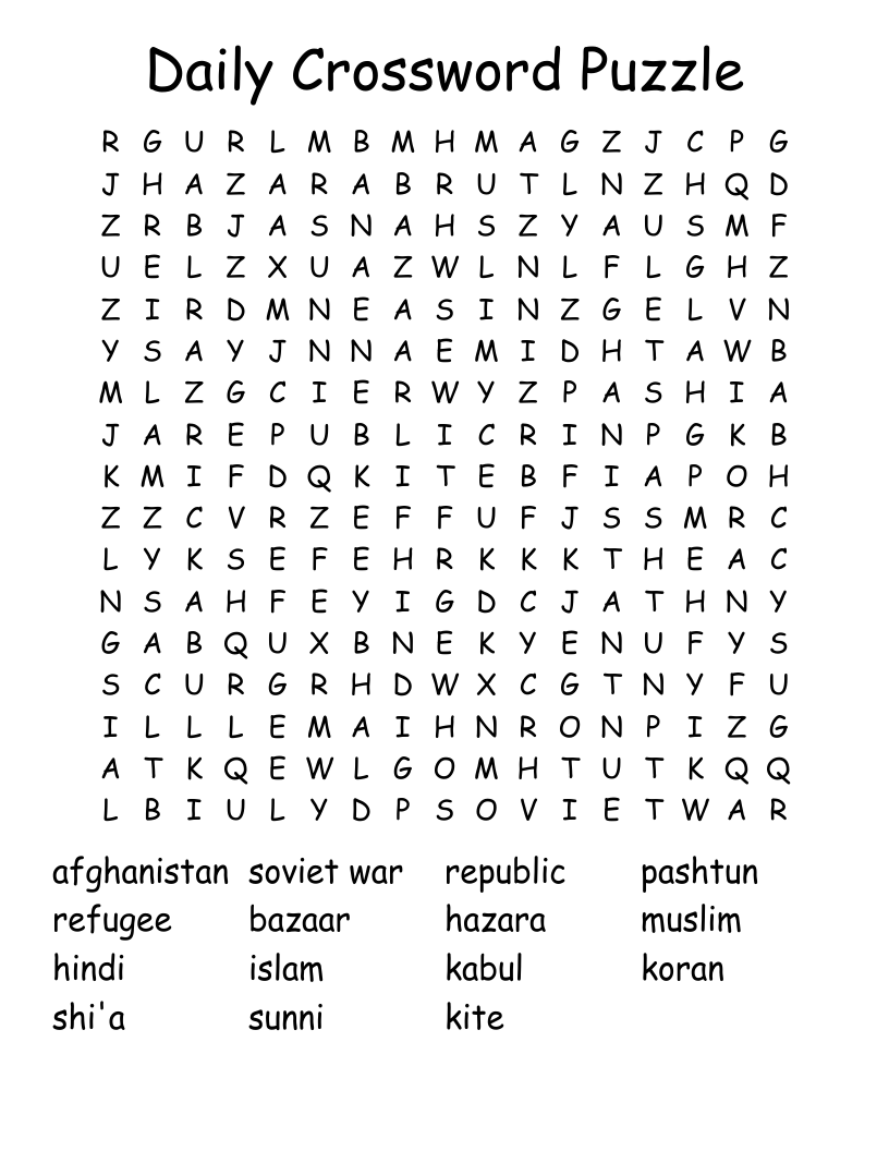 Daily Crossword Puzzle Word Search WordMint Worksheets Library