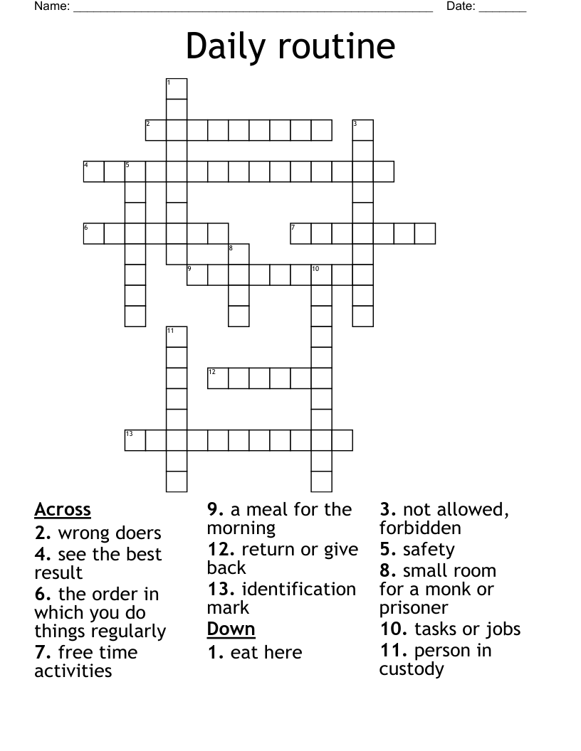 Daily Routine Crossword WordMint