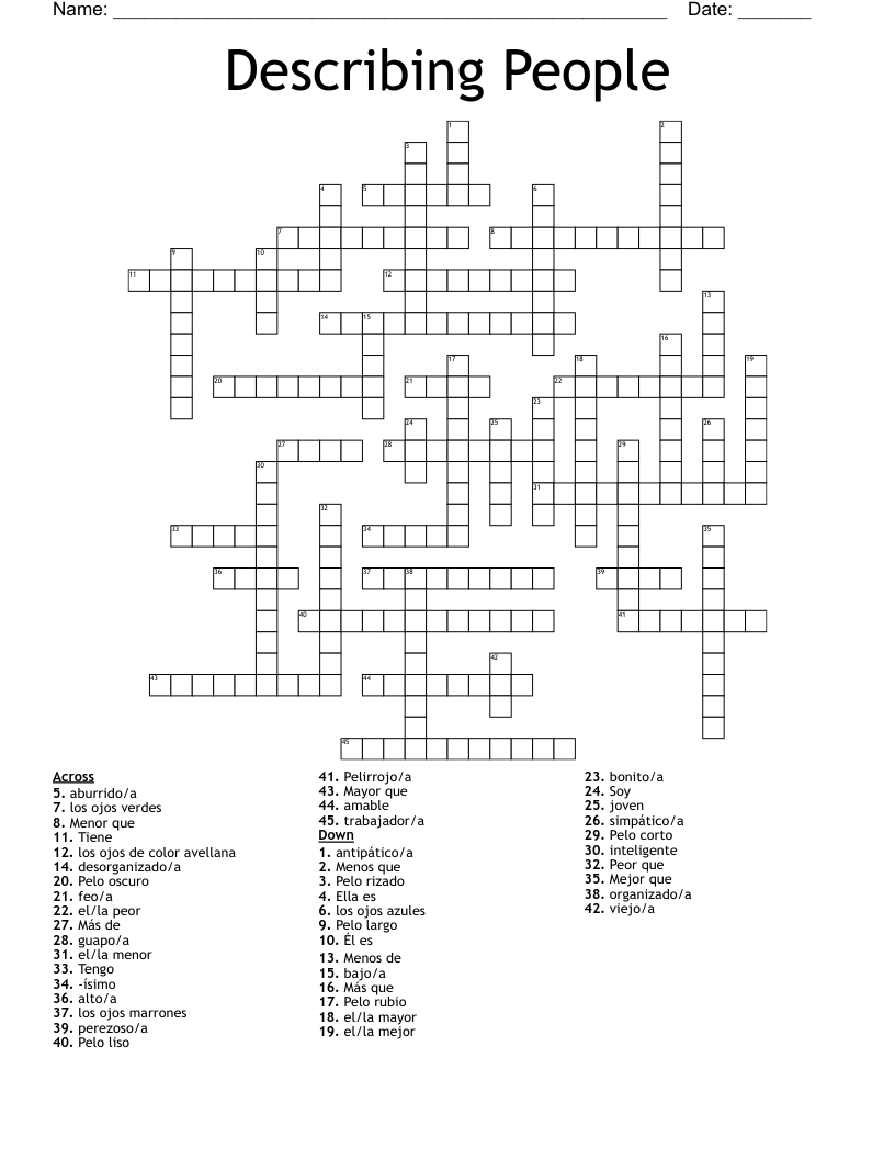 Describing People Crossword WordMint