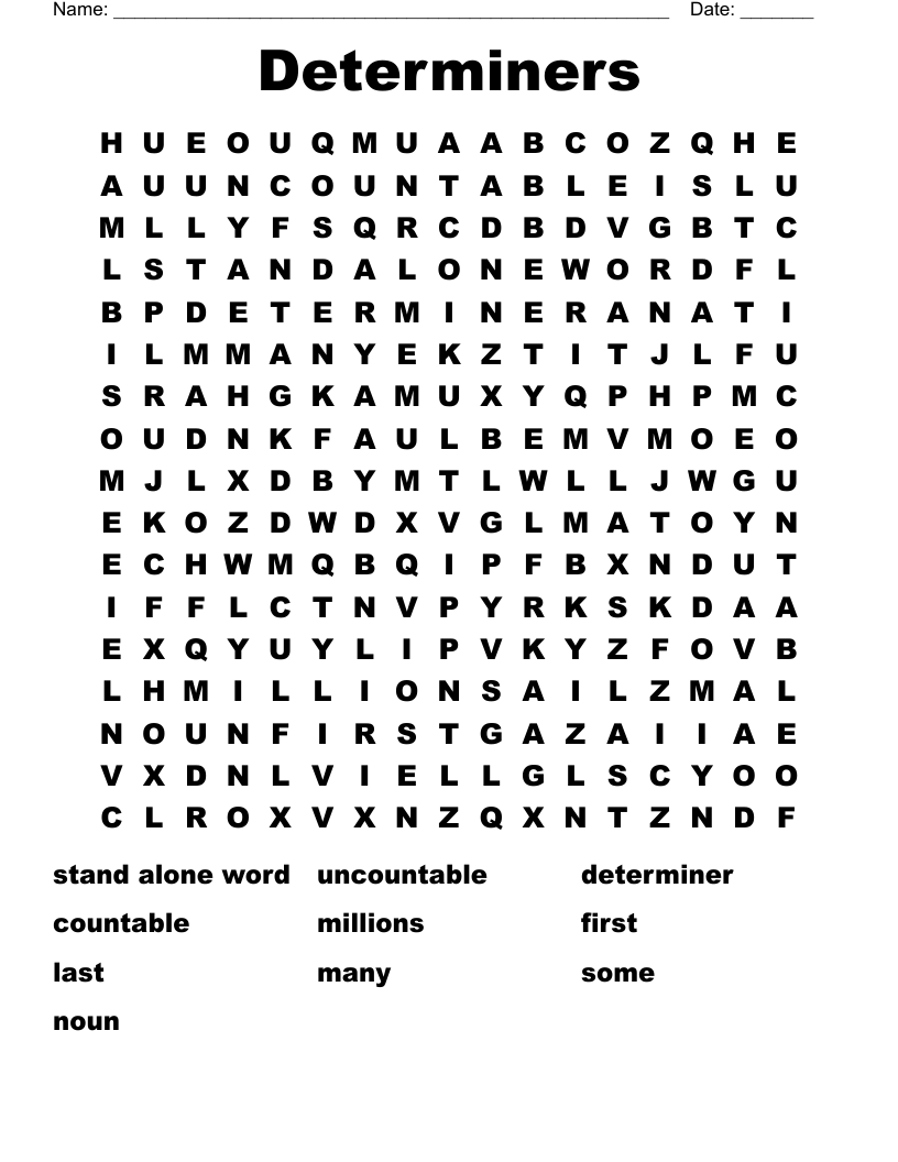 Determiners Word Search WordMint