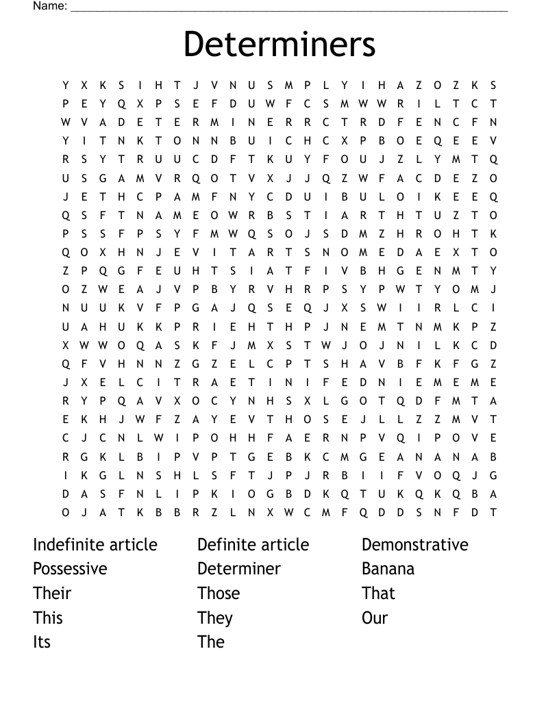 Determiners Word Search WordMint