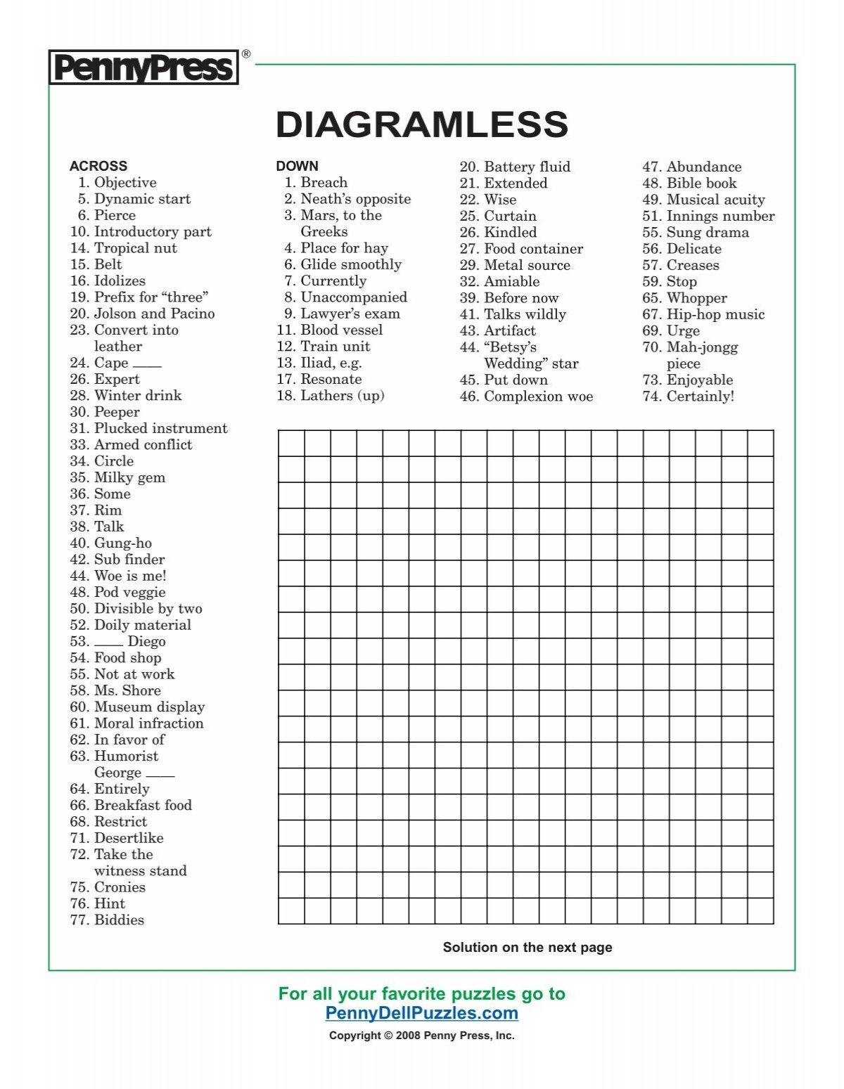 DIAGRAMLESS PennyDellPuzzles