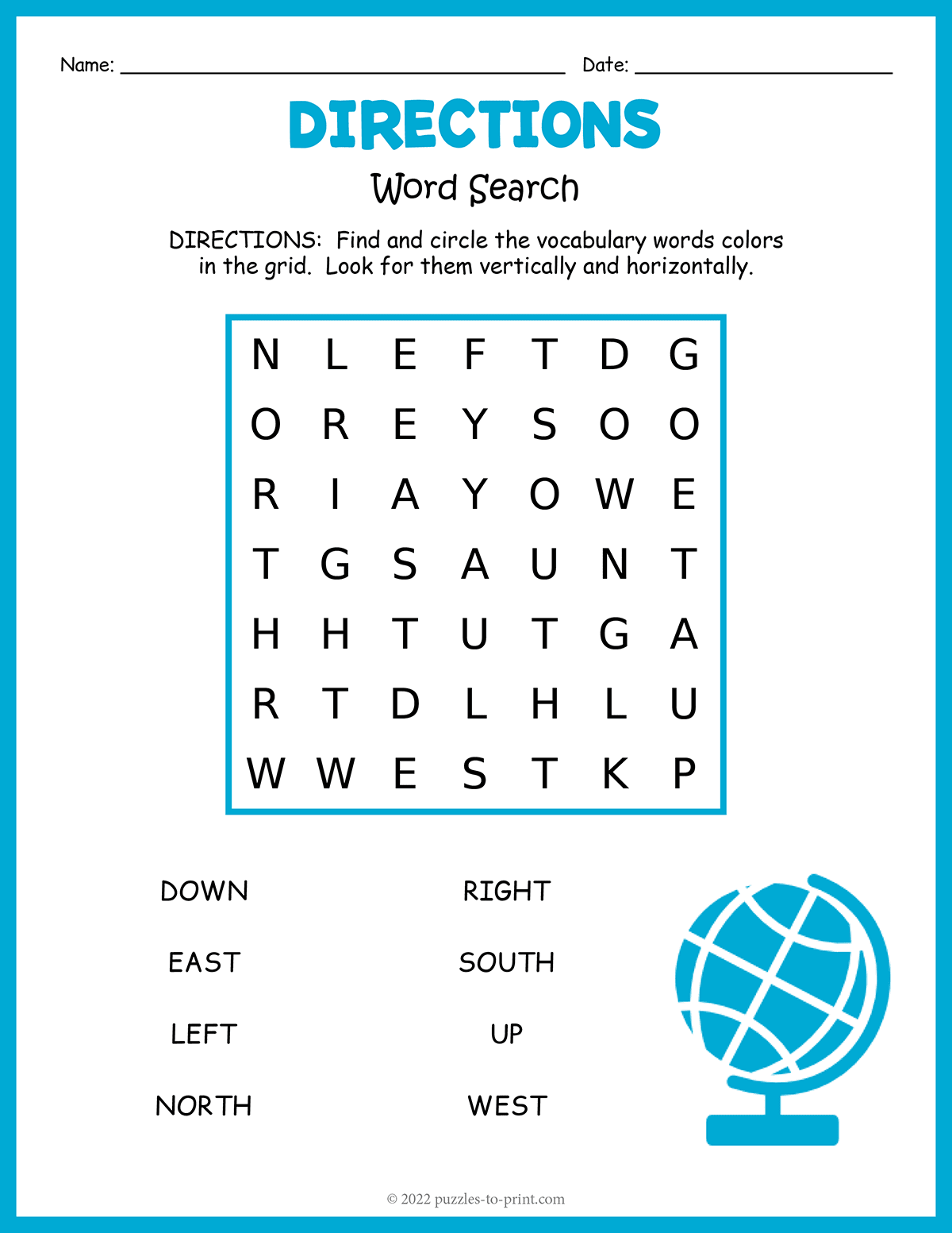 Directions Word Search
