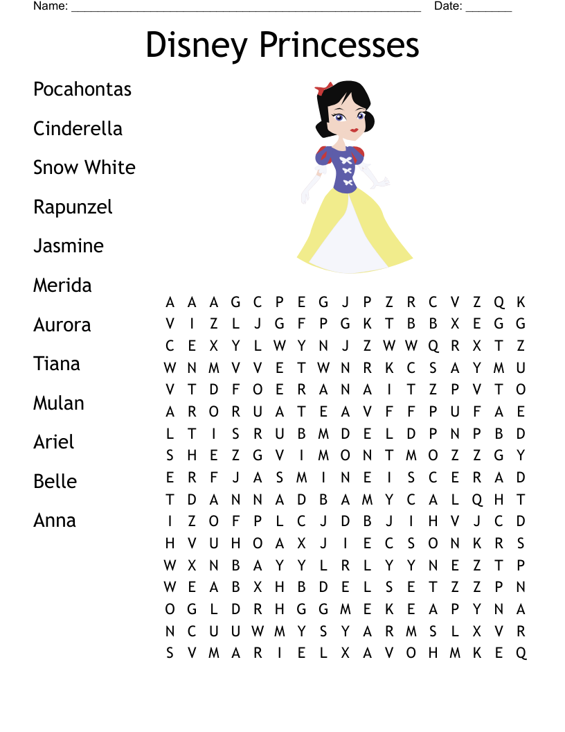 Disney Princesses Word Search WordMint Disney Princesses Word Search WordMint