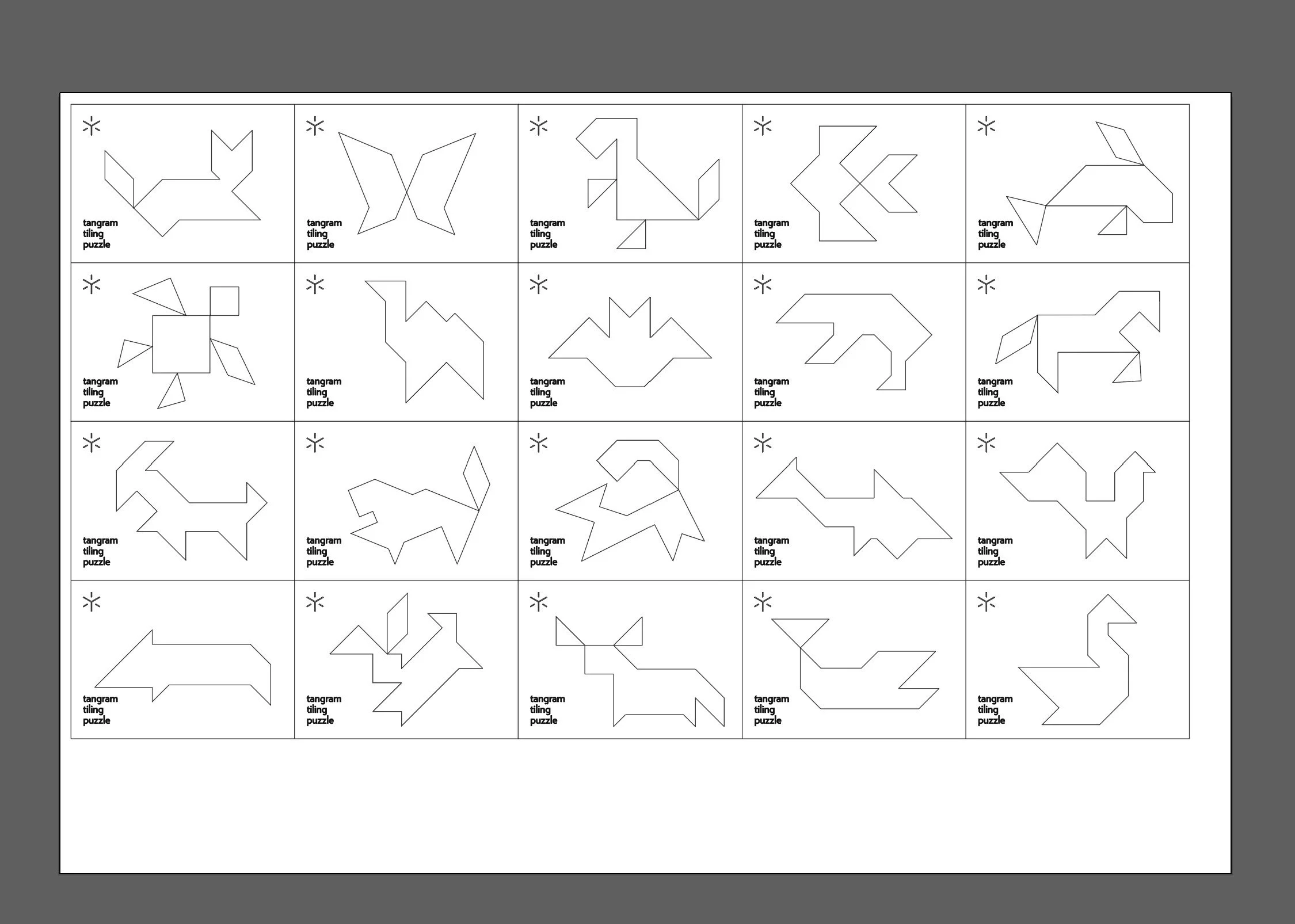 DIY Tangram Puzzle Collection Digital Files For Download Home Printer And Laser Cutting Files MakeATX