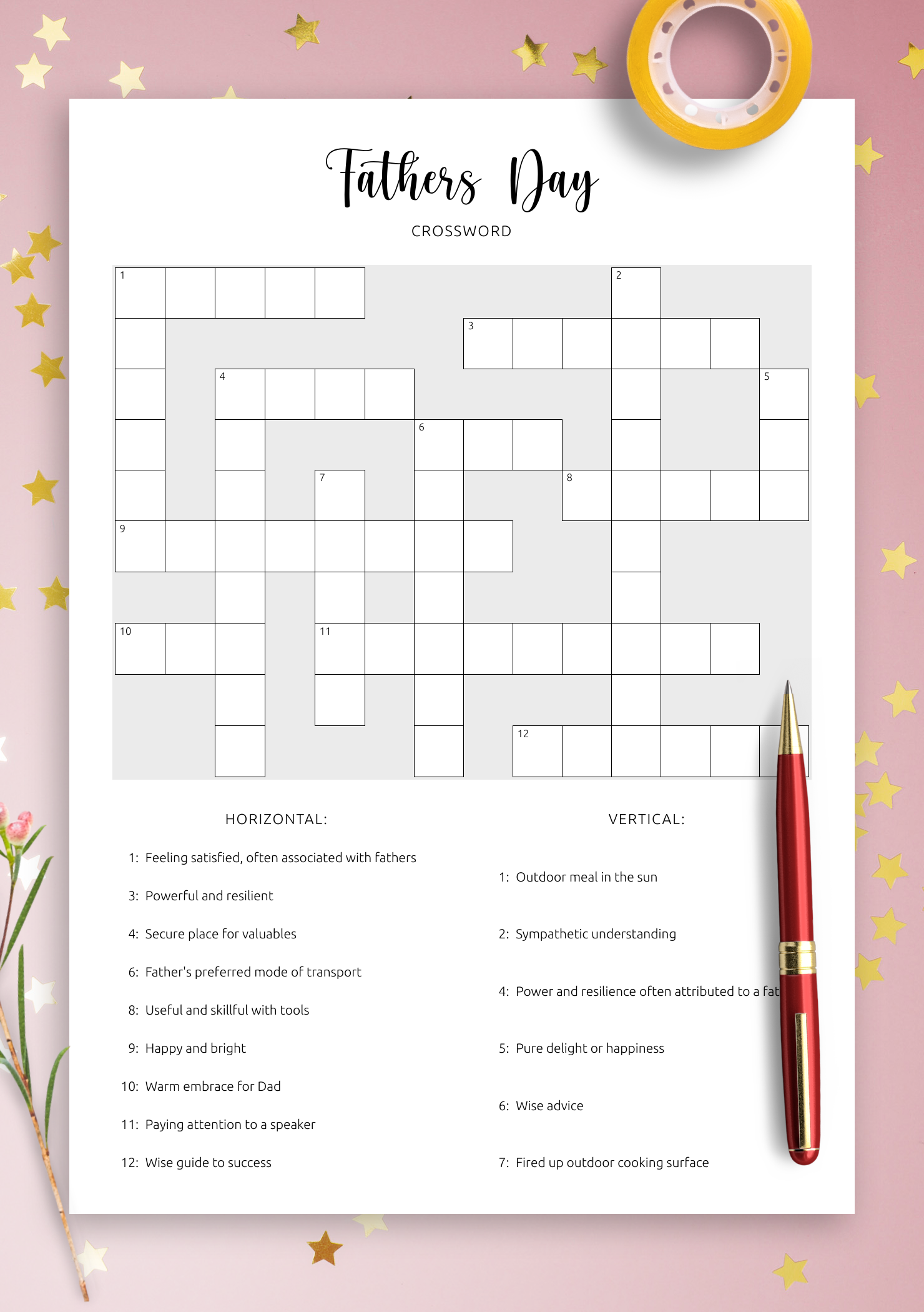 Download Printable Fathers Day Crossword PDF Puzzle Celebrate Dads