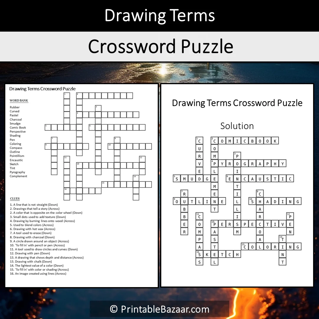 Drawing Terms Crossword Puzzle Worksheet Activity Printable PDF PrintableBazaar