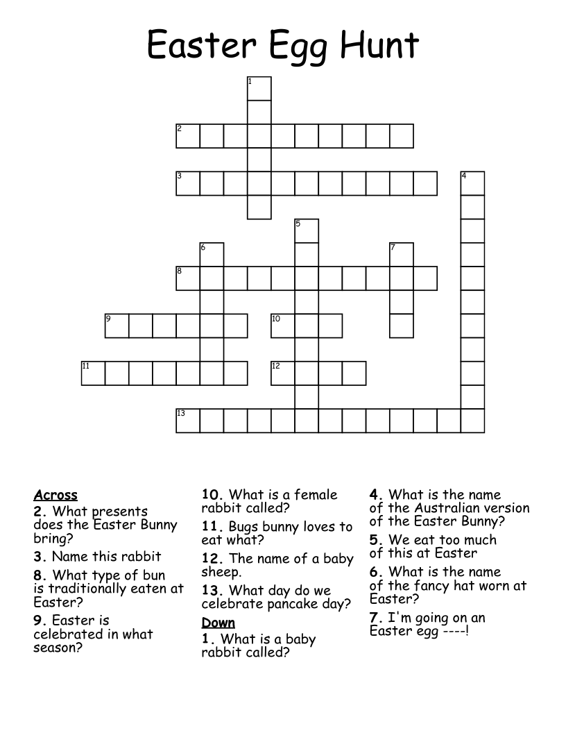 Easter Egg Hunt Crossword WordMint