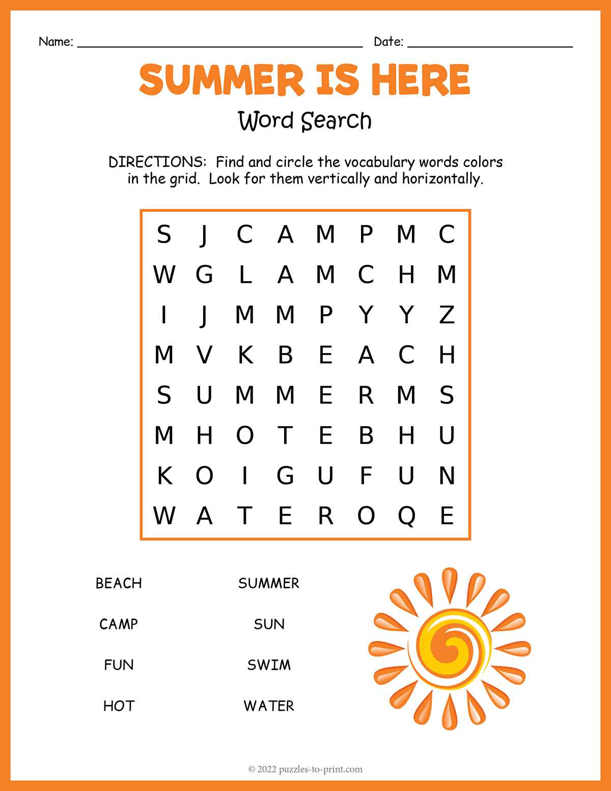 Easy Summer Word Search Easy Summer Word Search