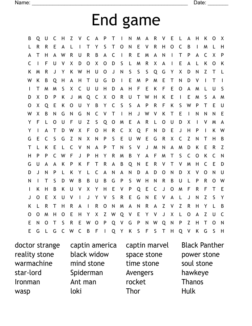 End Game Word Search WordMint