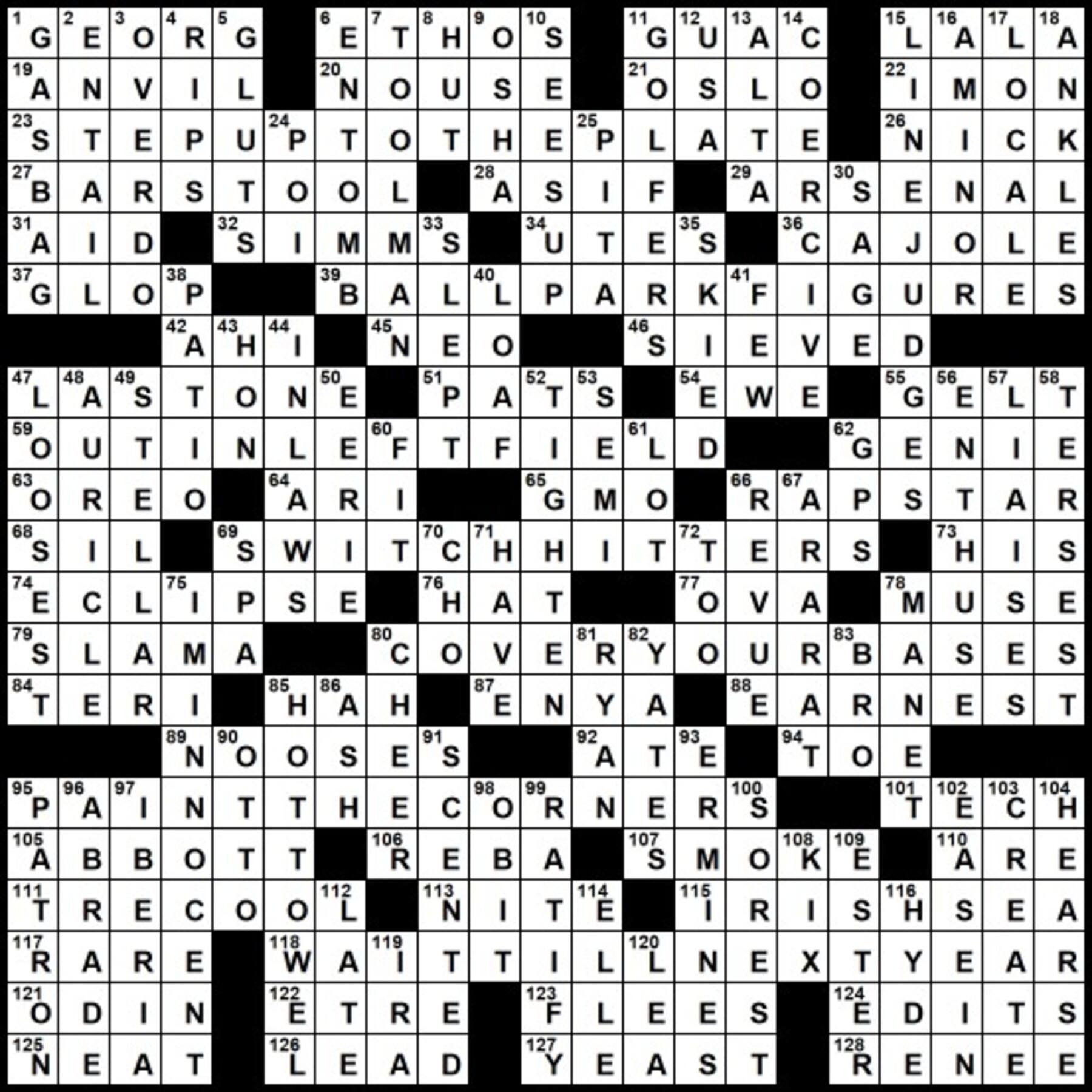 Evan Birnholz s April 8 Post Magazine Crossword Captain Obvious Goes To A Major League Game The Washington Post