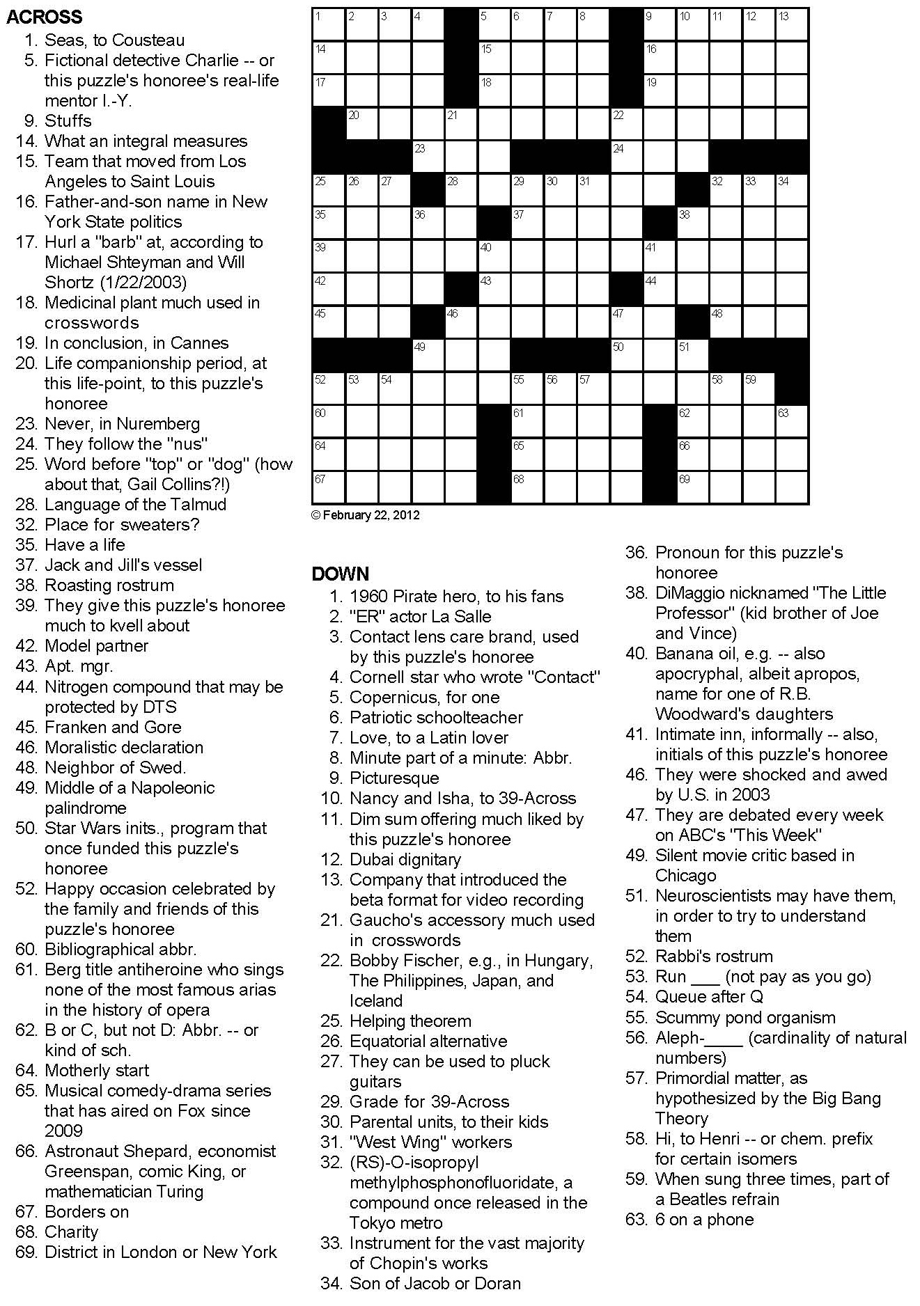 Family Crossword Puzzle By George Barany