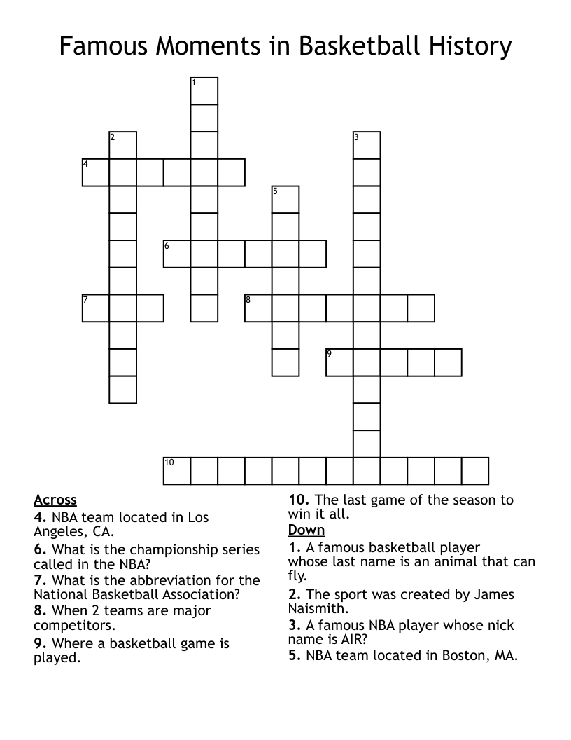 Famous Moments In Basketball History Crossword WordMint