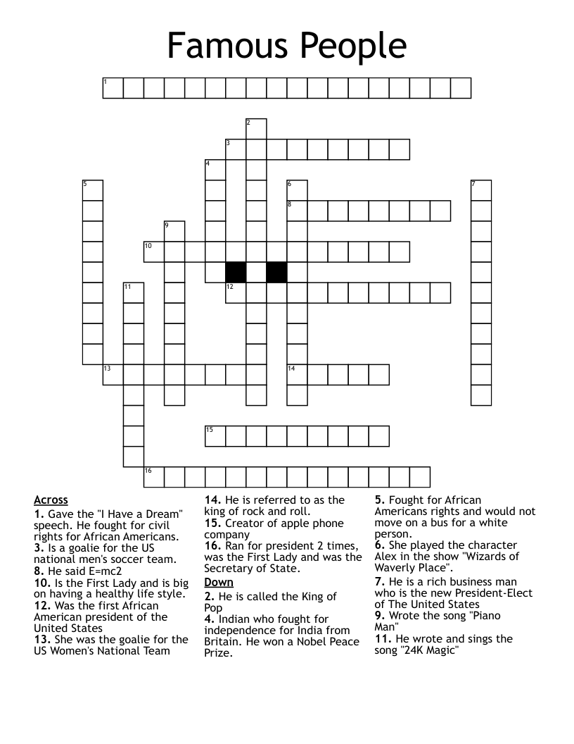 Famous People Crossword WordMint Famous People Crossword WordMint