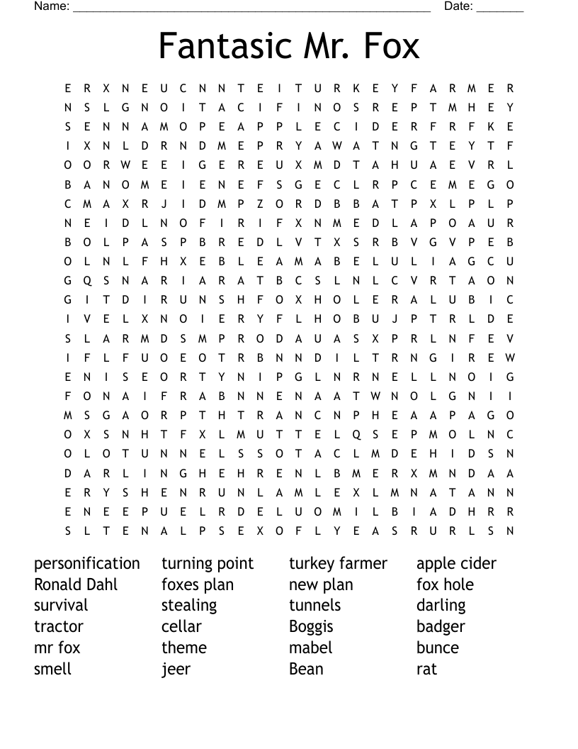 Fantastic Mr Fox Crossword WordMint