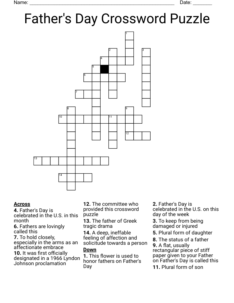 Father s Day Crossword Puzzle WordMint