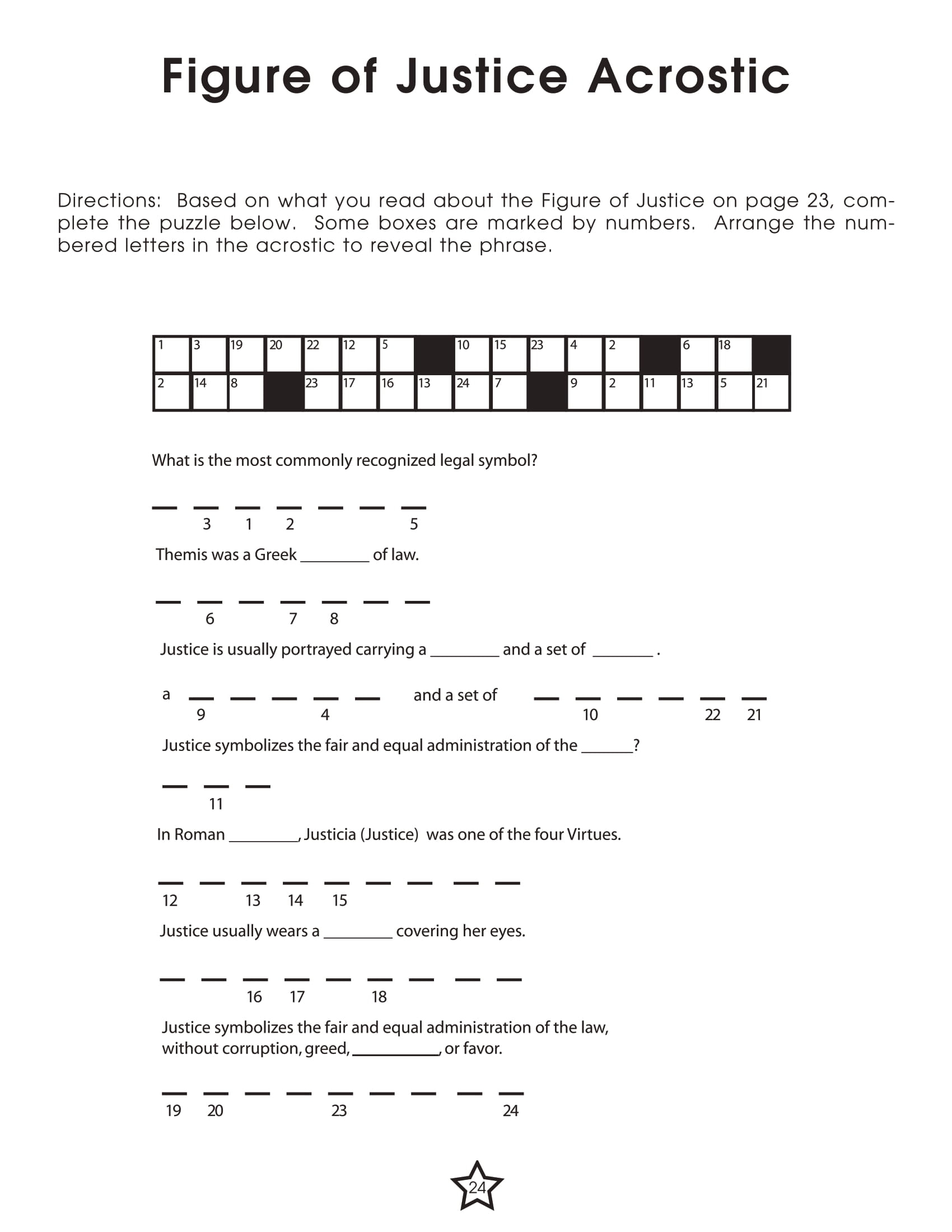 Figure To Justice Acrostic Worksheet Free Printable Worksheets
