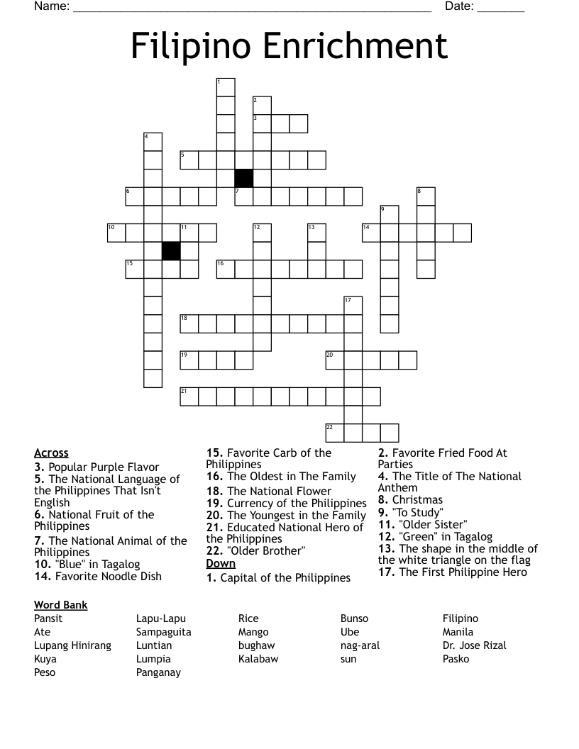 Filipino Enrichment Crossword WordMint