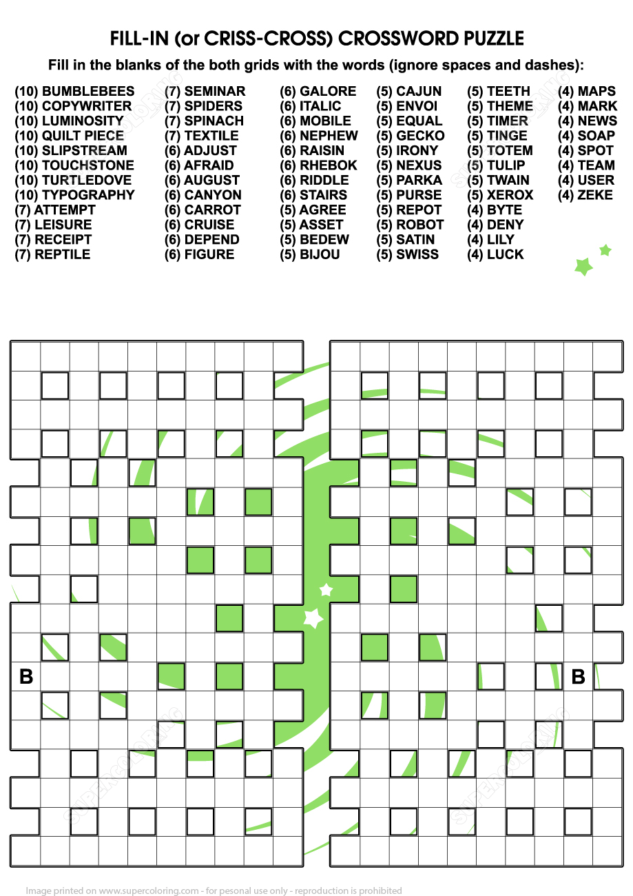 Fill In Crossword Criss Cross Puzzle Free Printable Worksheets