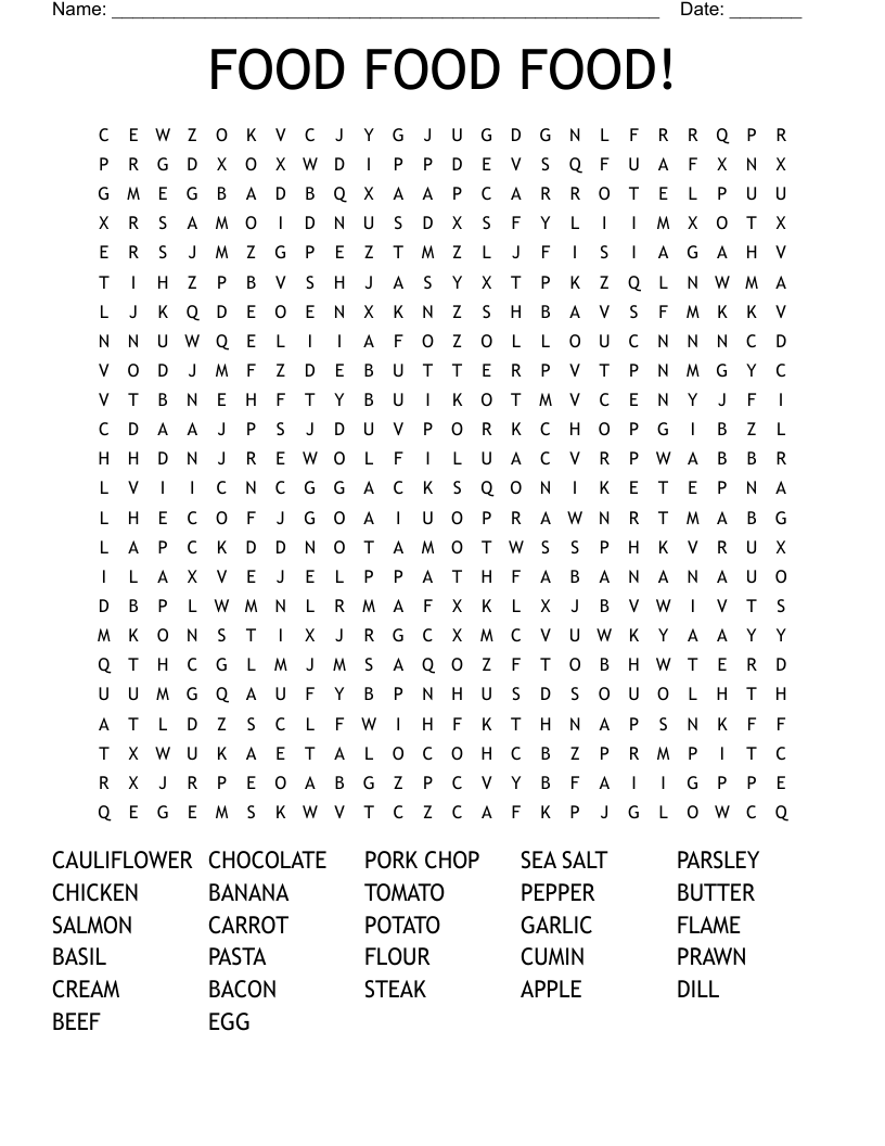 FOOD FOOD FOOD Word Search WordMint