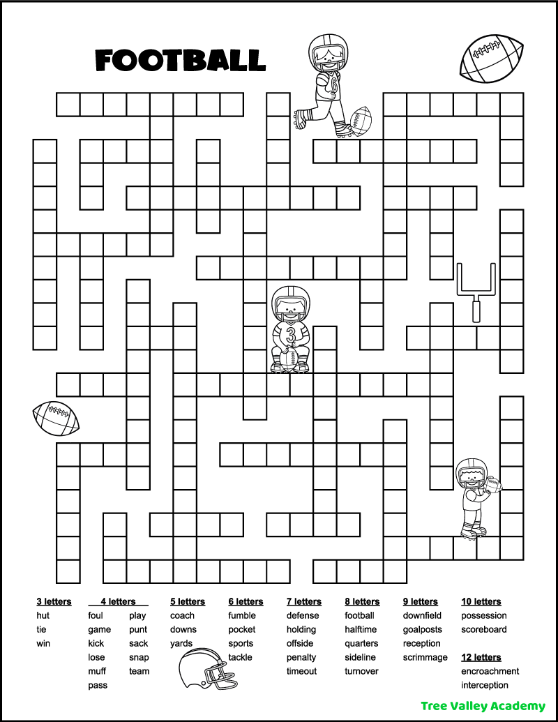 Football Fill In Word Puzzles Tree Valley Academy
