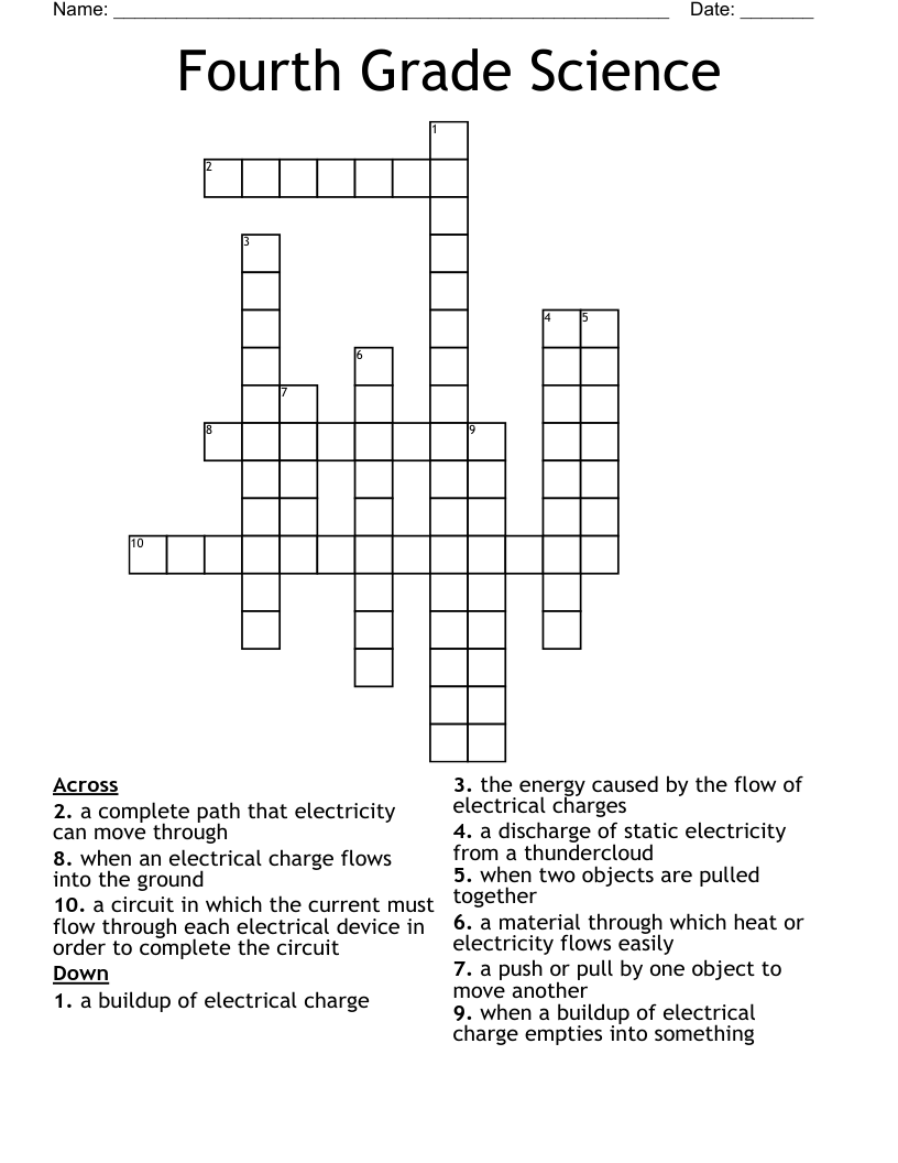 Fourth Grade Science Crossword WordMint Fourth Grade Science Crossword WordMint