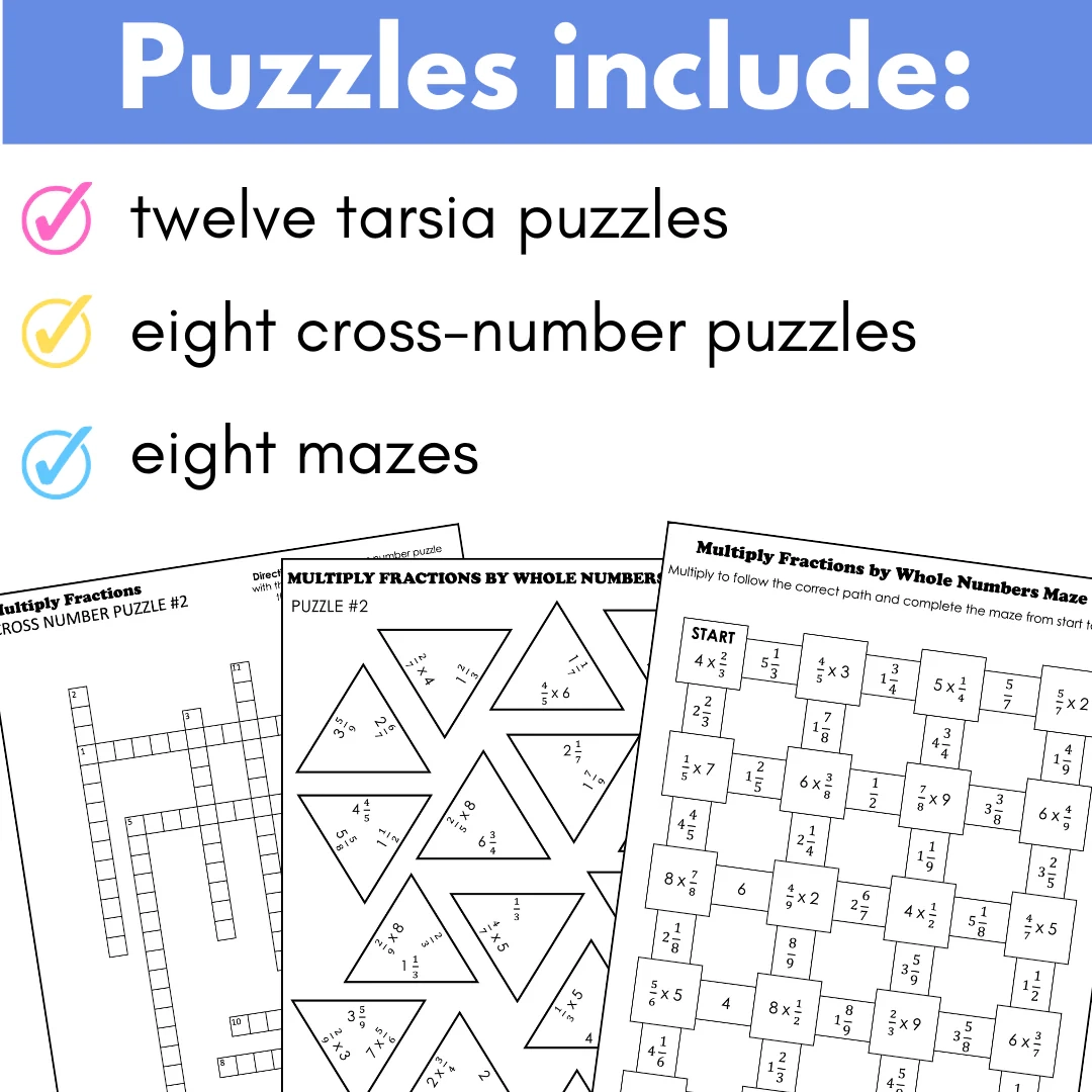 Fraction Puzzles For Extra Practice BUNDLE Tarsia Puzzles Mazes Cross Shelley Gray Teaching