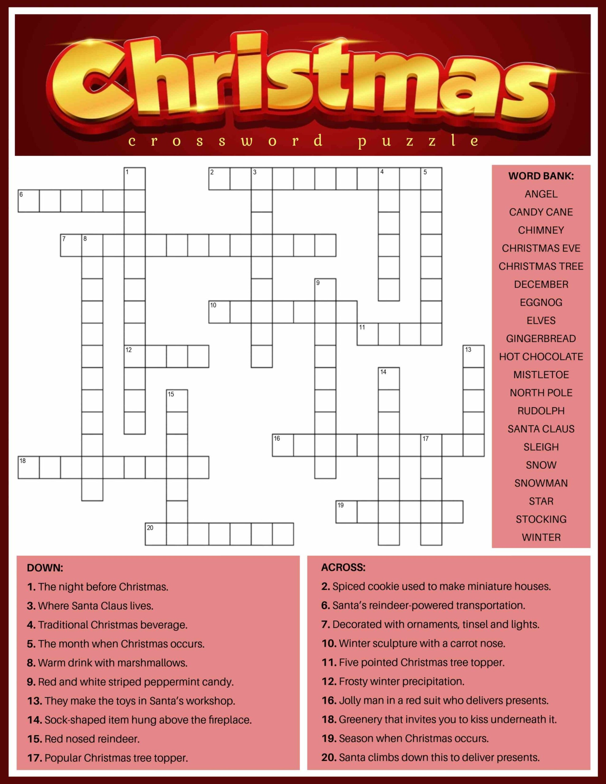 Free Christmas Crossword Puzzle Printable PDF JPG Free Christmas Crossword Puzzle Printable PDF JPG