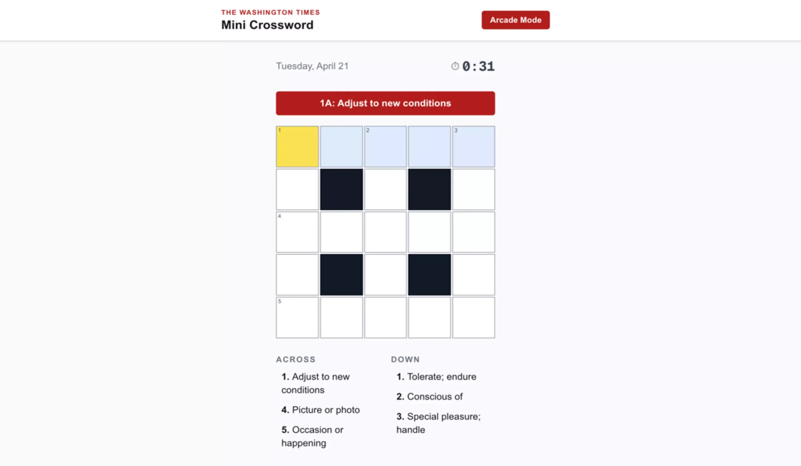 Free Daily Mini Crossword Puzzle