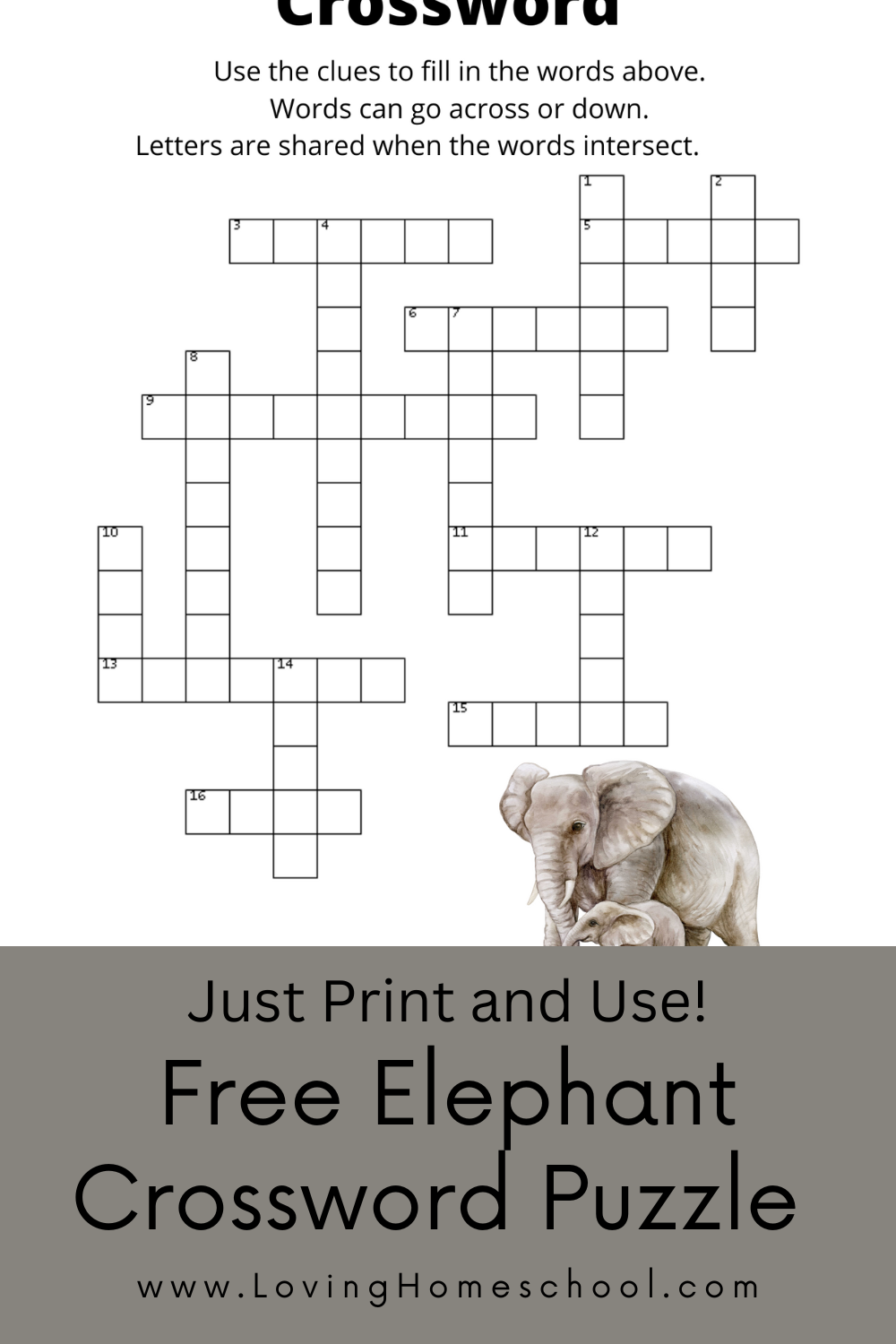 Free Elephant Crossword Puzzle LovingHomeschool