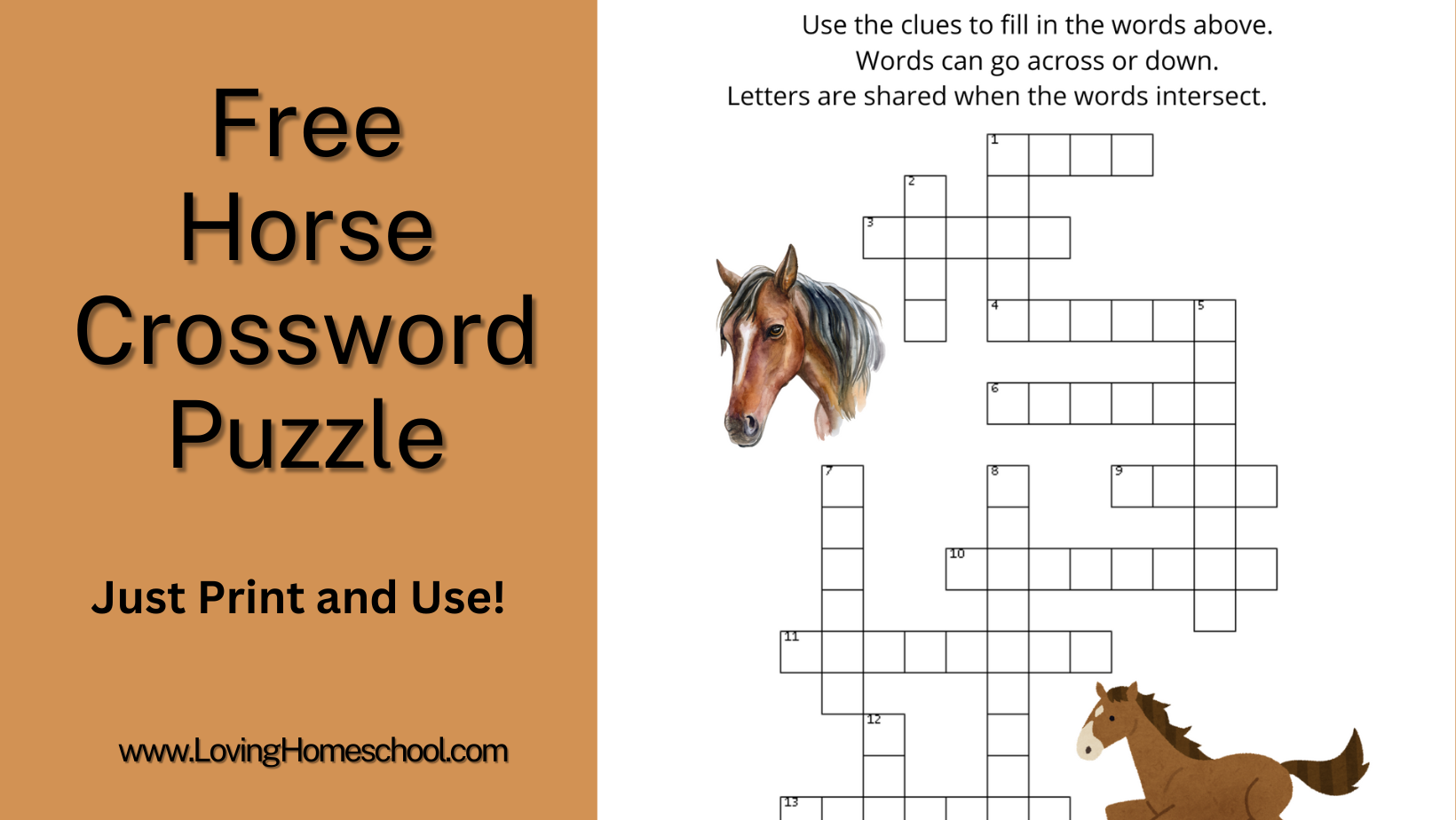 Free Horse Crossword Puzzle LovingHomeschool