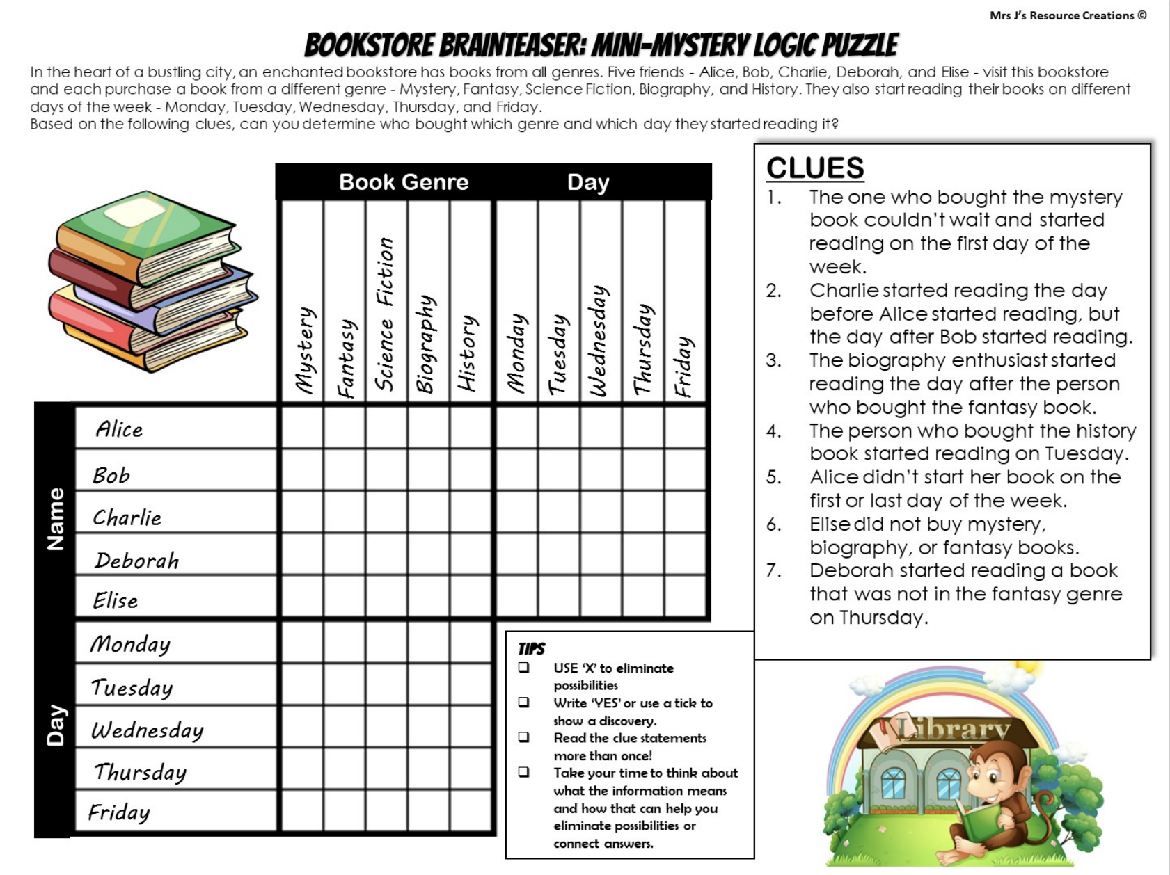 Free Mystery Logic Puzzle For Book Week Top Rated Teaching Worksheets Library Free Mystery Logic Puzzle For Book Week Top Rated Teaching Worksheets Library