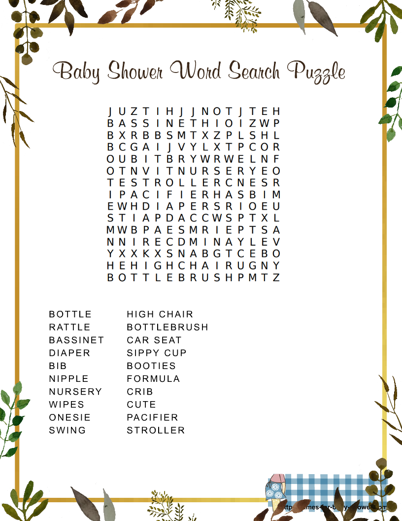 Free Printable Baby Shower Word Search Puzzle Game Free Printable Baby Shower Word Search Puzzle Game