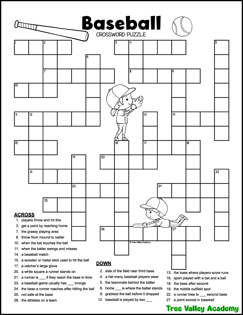 Free Printable Baseball Crossword Puzzle For Kids Grades 3 6 
