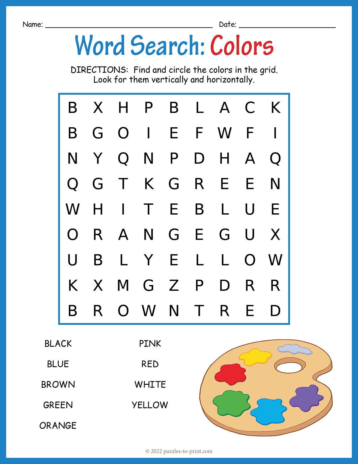 Free Printable Colors Word Search Free Printable Colors Word Search