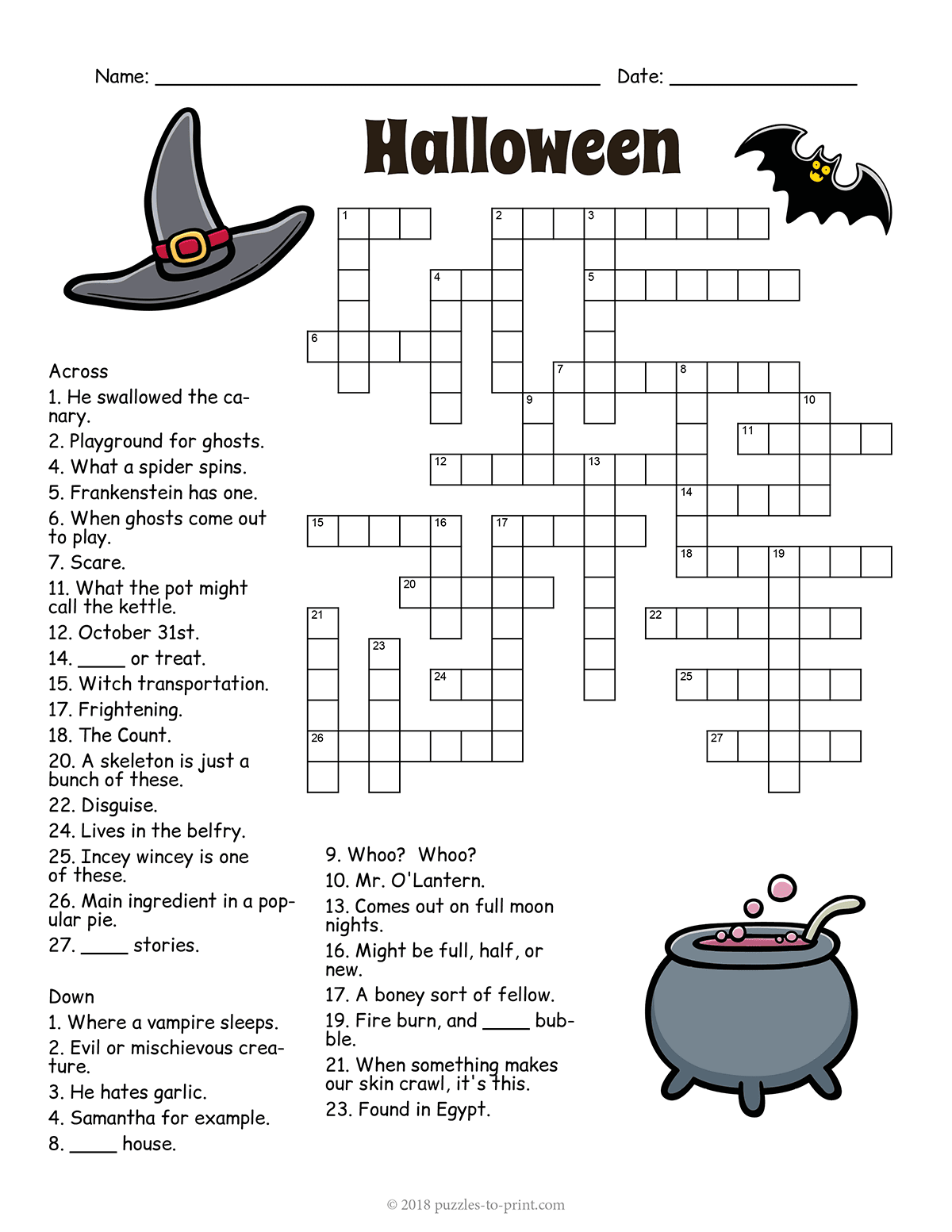 Free Printable Halloween Crossword
