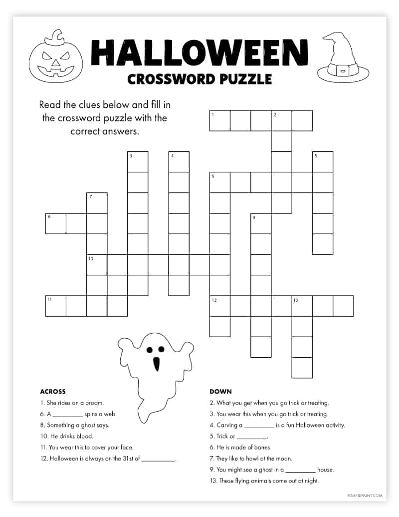 Free Printable Halloween Crossword Puzzle Pjs And Paint Free Printable Halloween Crossword Puzzle Pjs And Paint