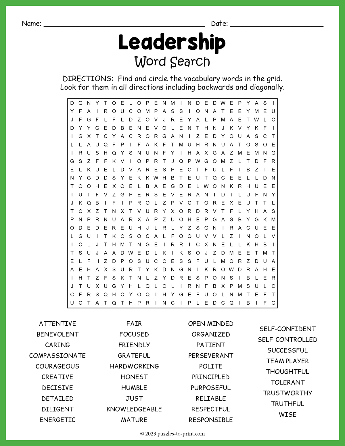 Free Printable Leadership Word Search