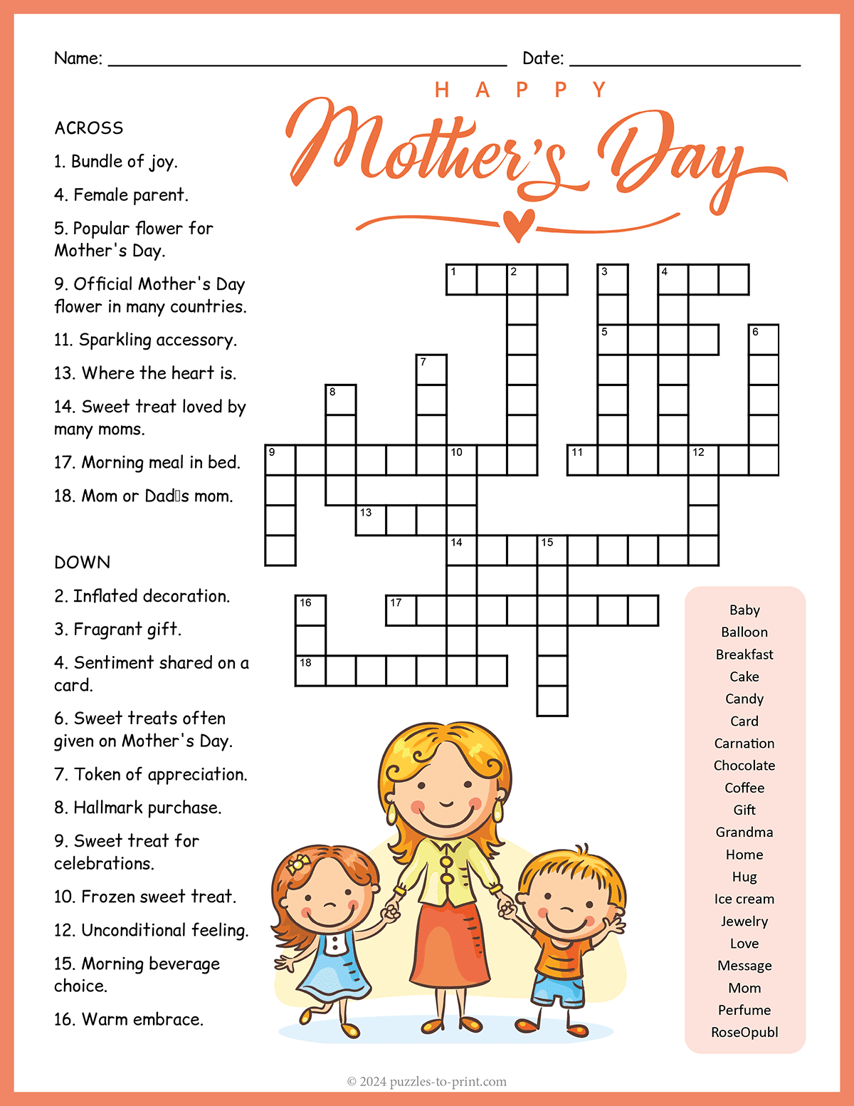 Free Printable Mother s Day Crossword