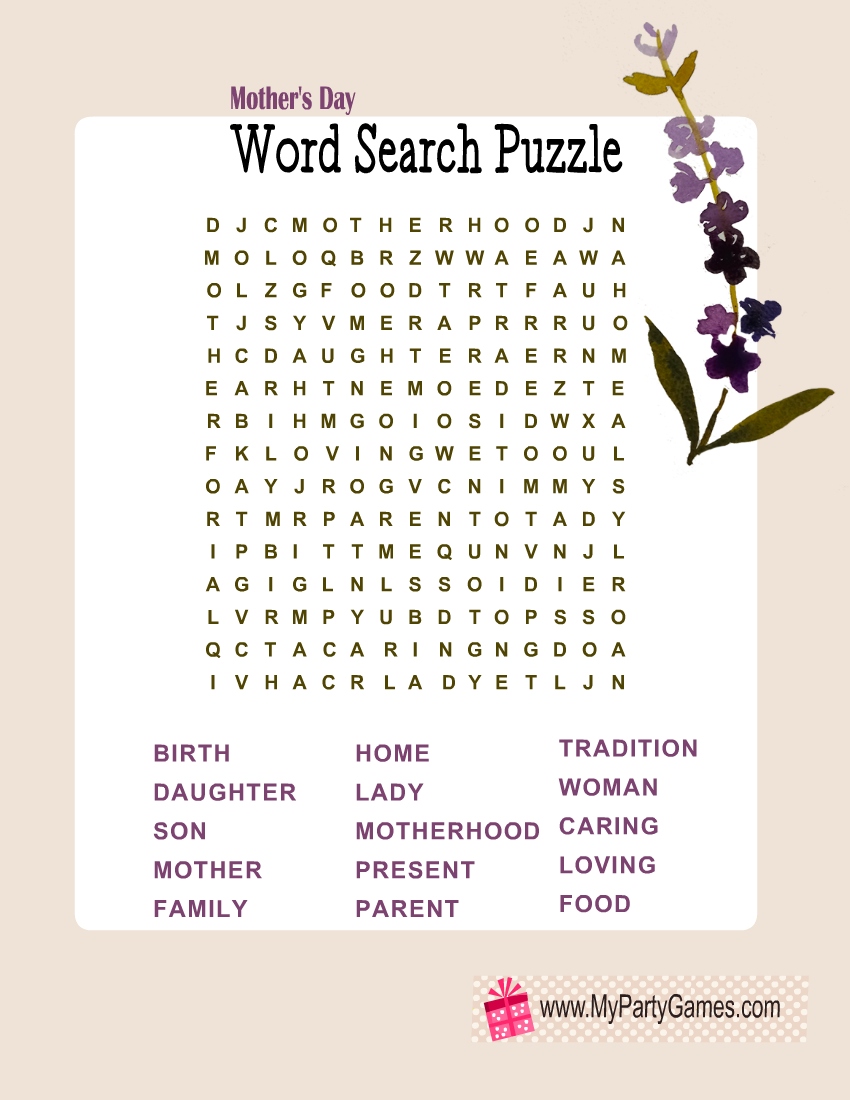 Free Printable Mother s Day Word Search Puzzle With Key