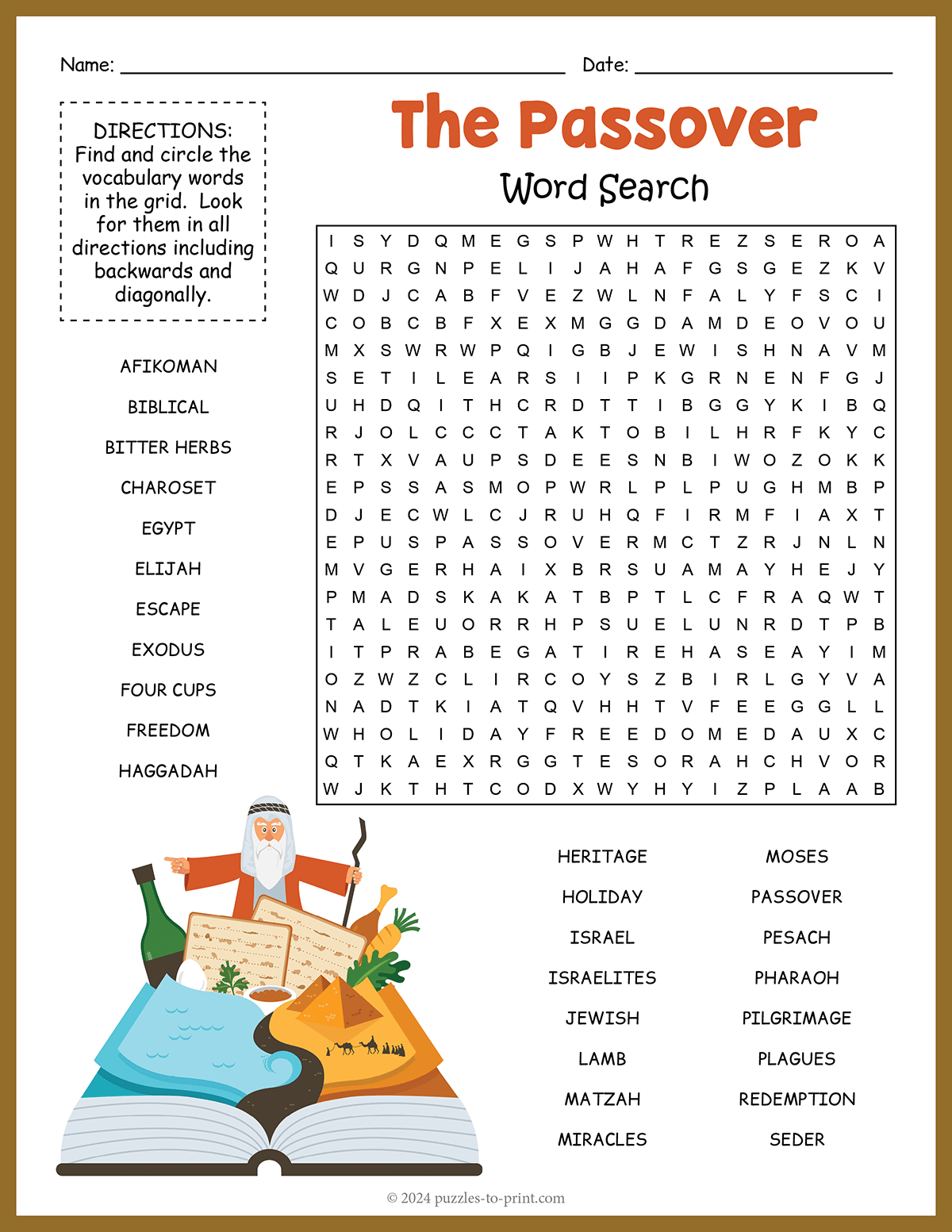 Free Printable Passover Word Search